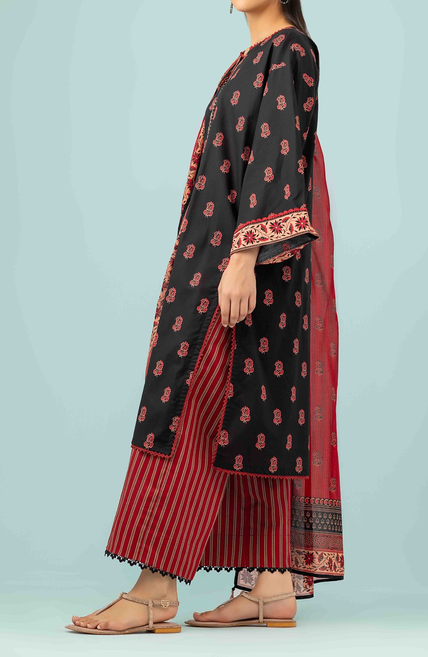 Unstitched 3 Piece Embroidered Lawn Shirt , Cambric Pant and Lawn Dupatta (OTL-24-241/U BLACK)