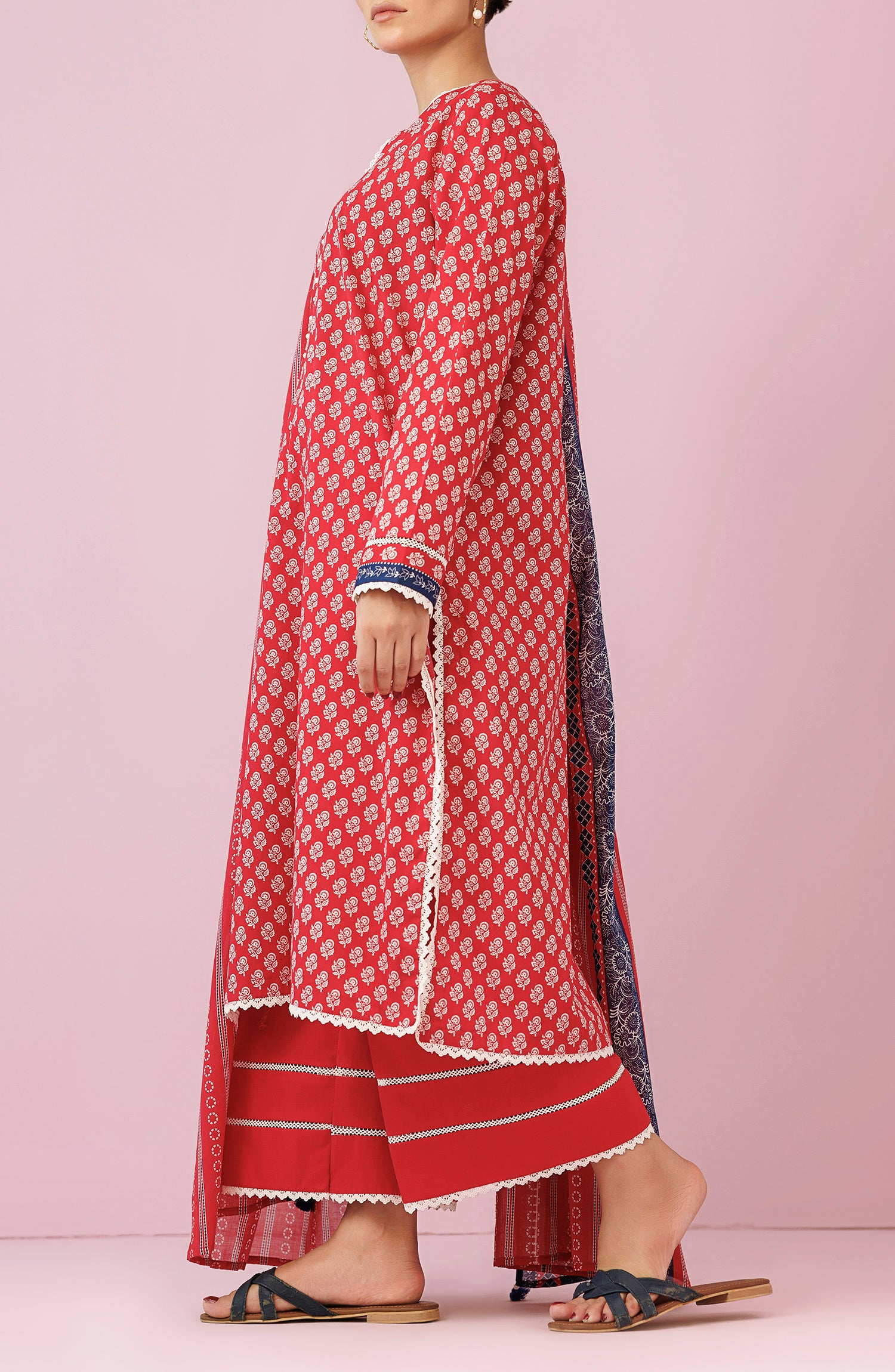 OTL-24-196/U RED LAWN Women UNSTITCHED SHIRT DUPATTA PANTS