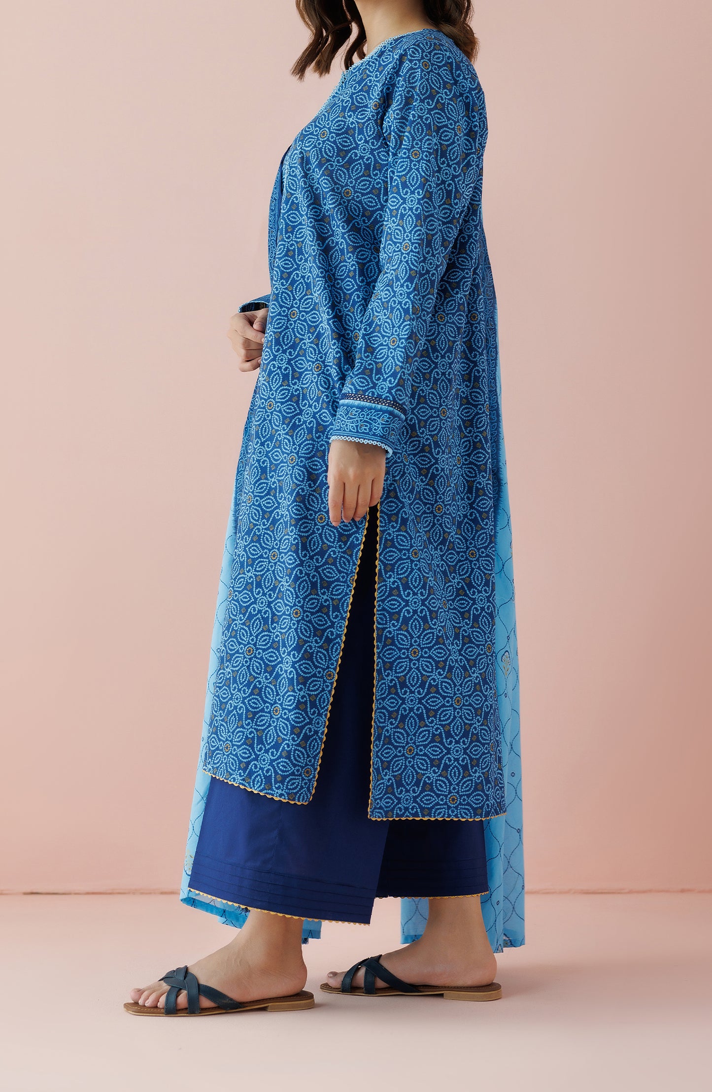 Stitched 3 Piece Printed Lawn Shirt , Cambric Pant and Lawn Dupatta (OTL-24-199/S BLUE)