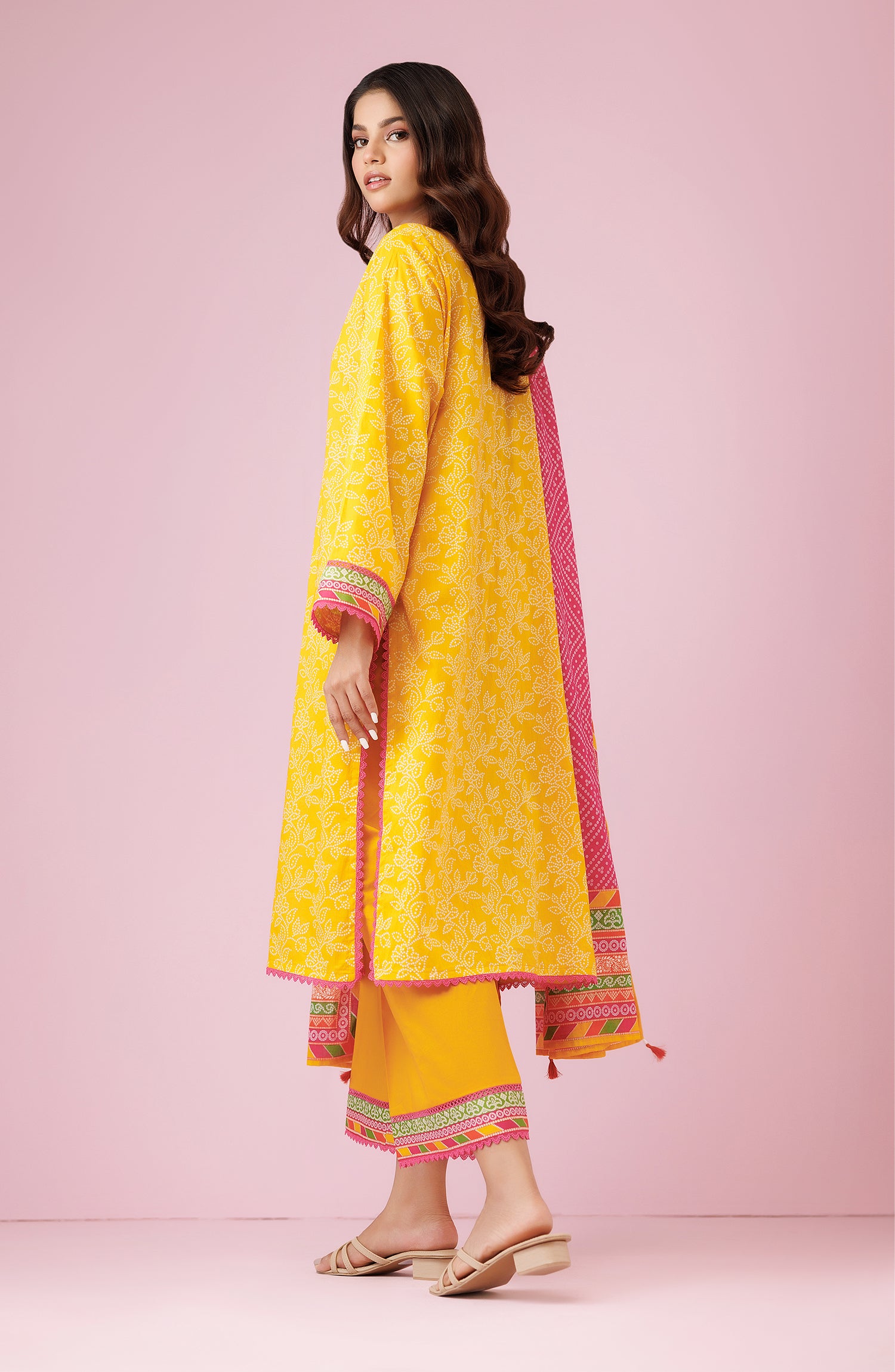 Unstitched 3 Piece Embroidered Lawn Shirt , Cambric Pant and Lawn Dupatta (OTL-24-121/U YELLOW)