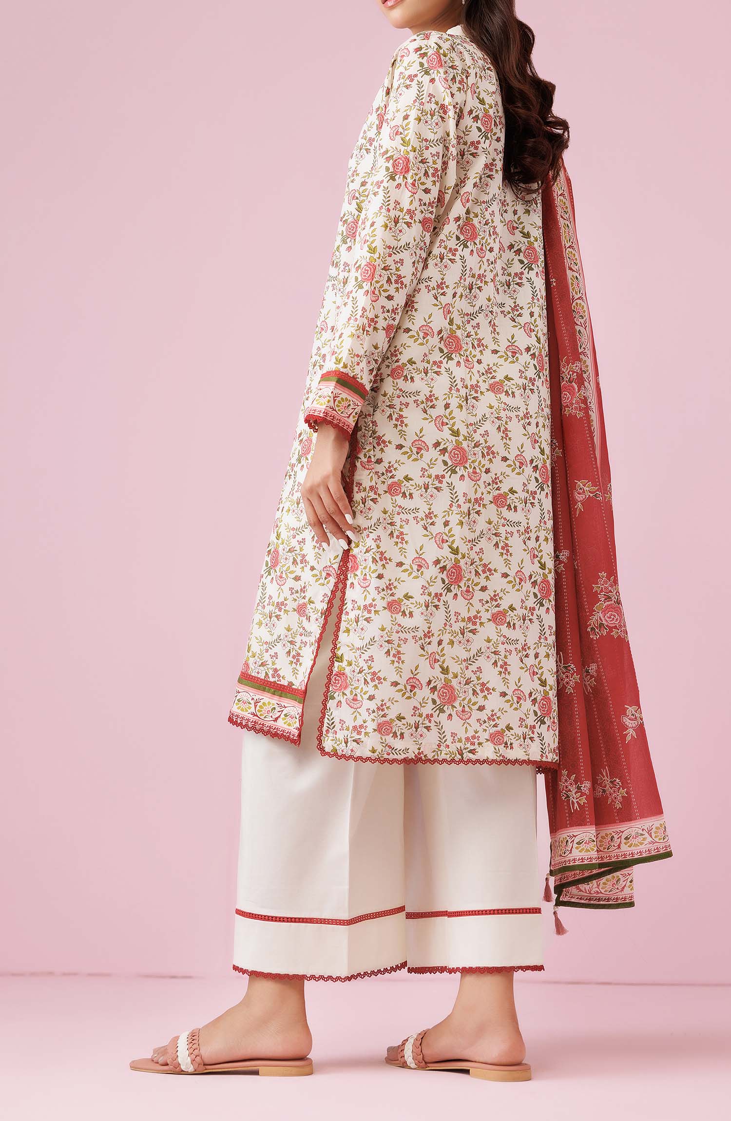 Unstitched 3 Piece Printed Lawn Shirt , Cambric Pant and Lawn Dupatta (OTL-24-296/U BEIGE)