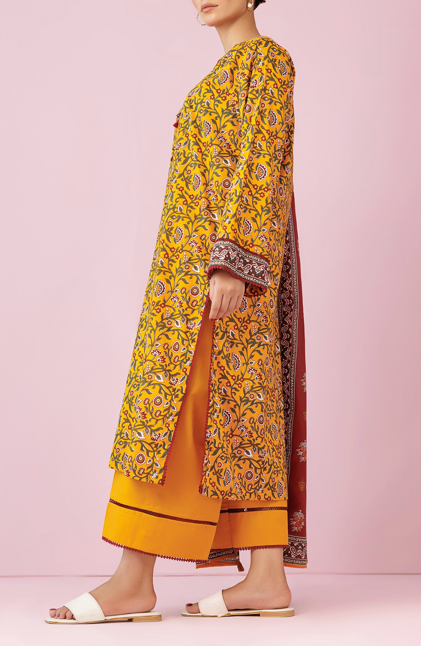 Unstitched 3 Piece Printed Lawn Shirt , Cambric Pant and Lawn Dupatta (OTL-24-186/U YELLOW)