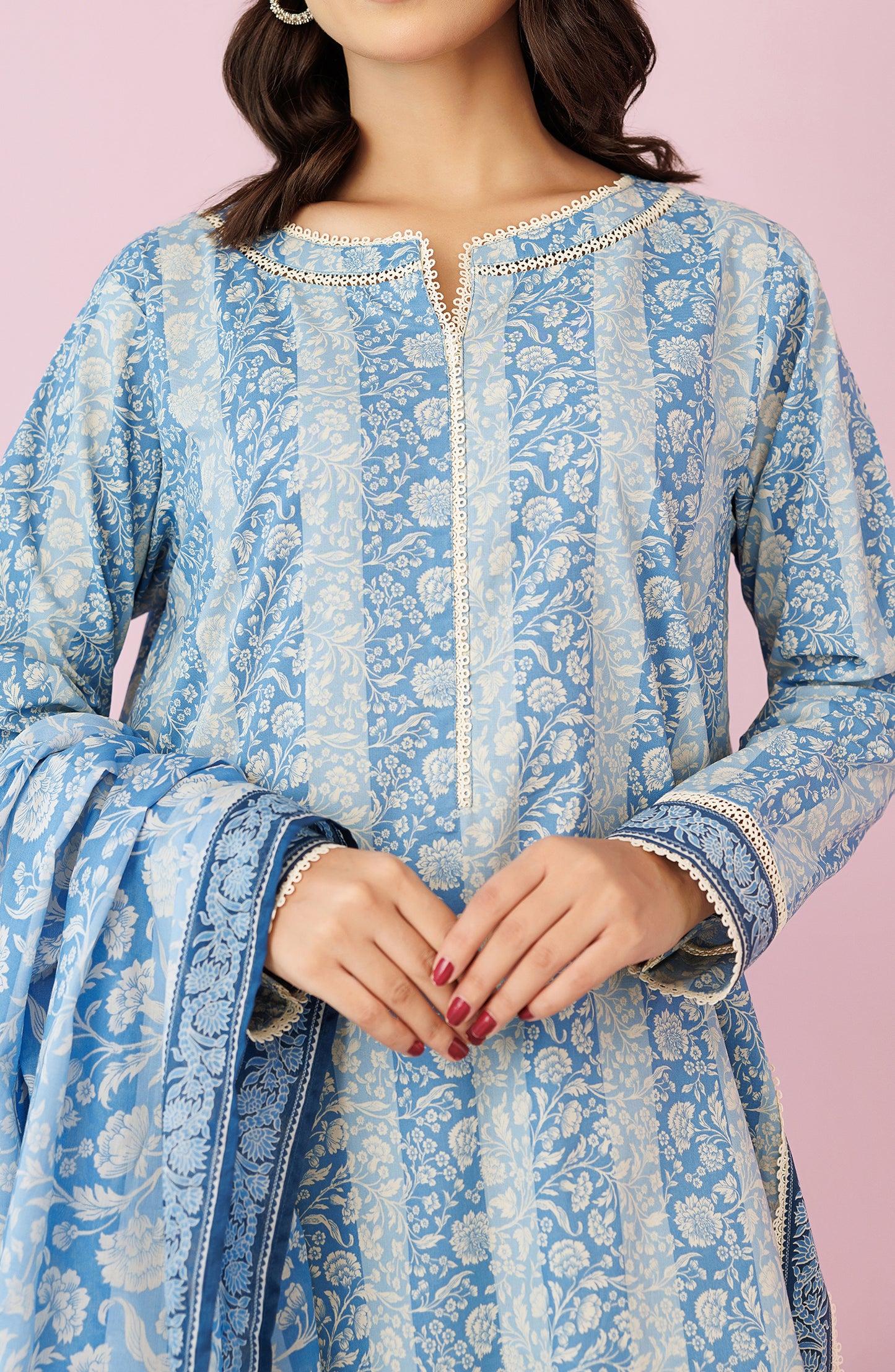 Unstitched 3 Piece Printed Lawn Shirt , Cambric Pant and Lawn Dupatta (OTL-24-423/U ICE BLUE)