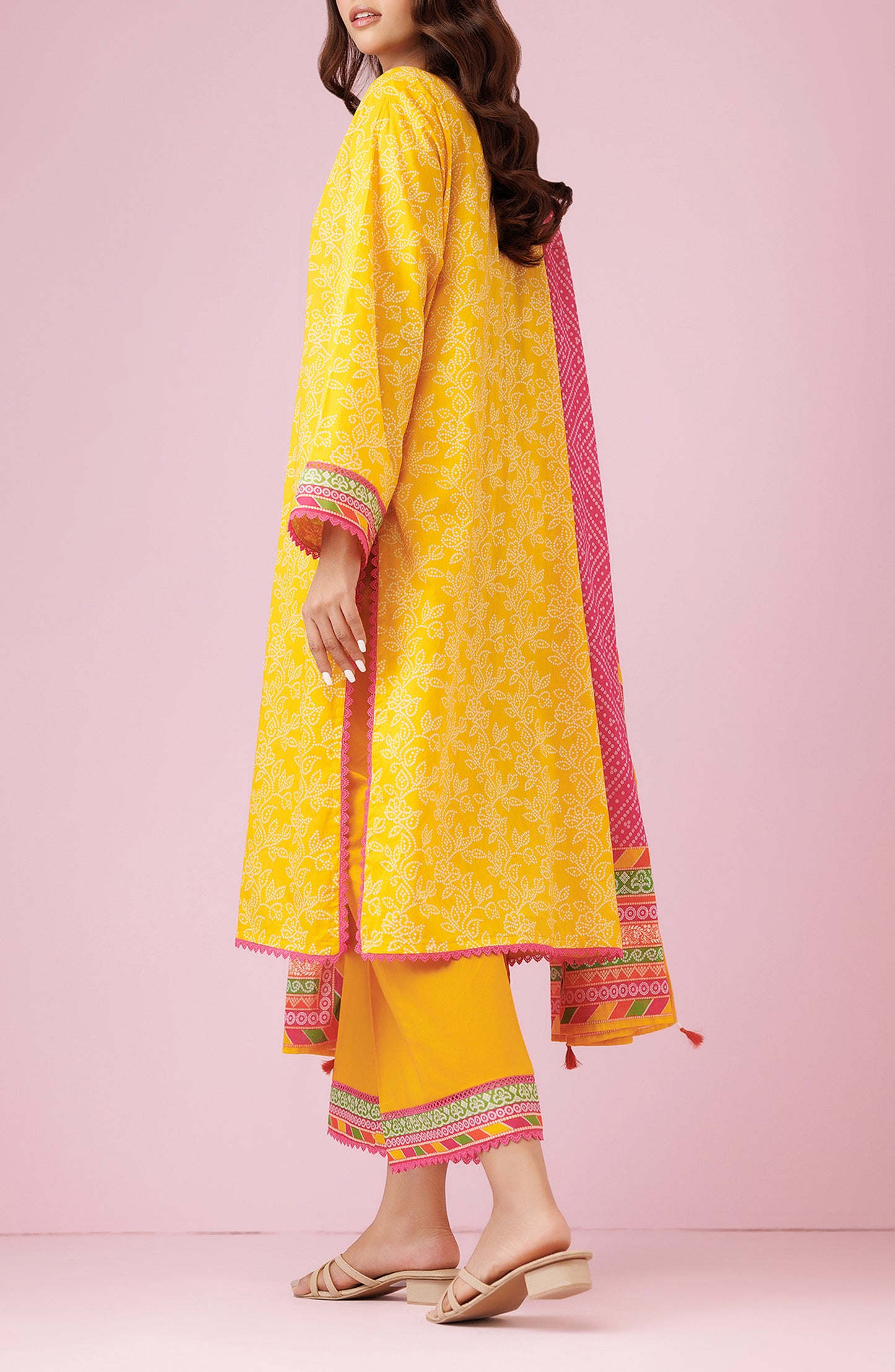 Unstitched 3 Piece Embroidered Lawn Shirt , Cambric Pant and Lawn Dupatta (OTL-24-121/U YELLOW)