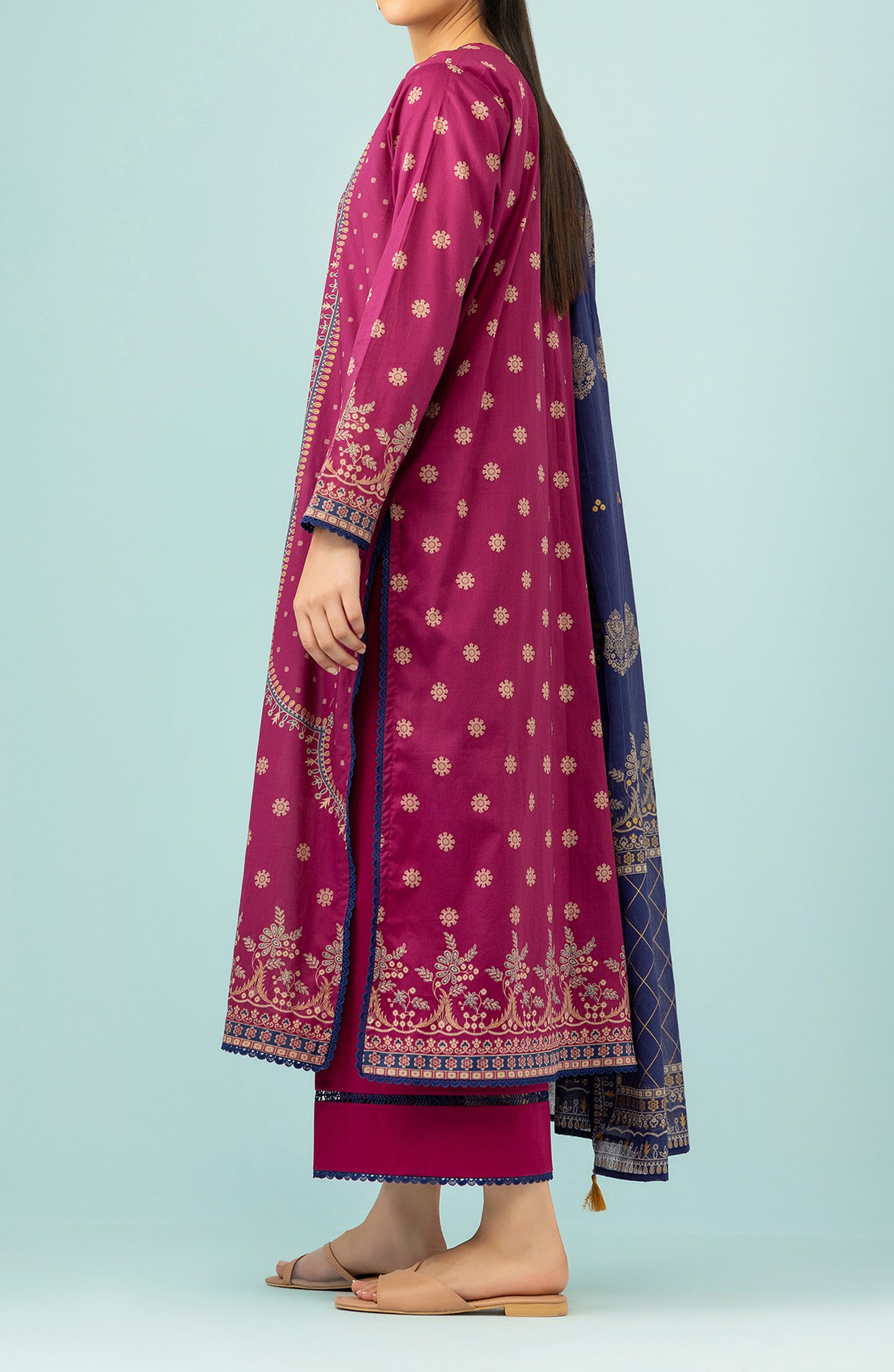 Unstitched 3 Piece Embroidered Lawn Shirt , Cambric Pant and Lawn Dupatta (OTL-24-410/U MAGENTA)