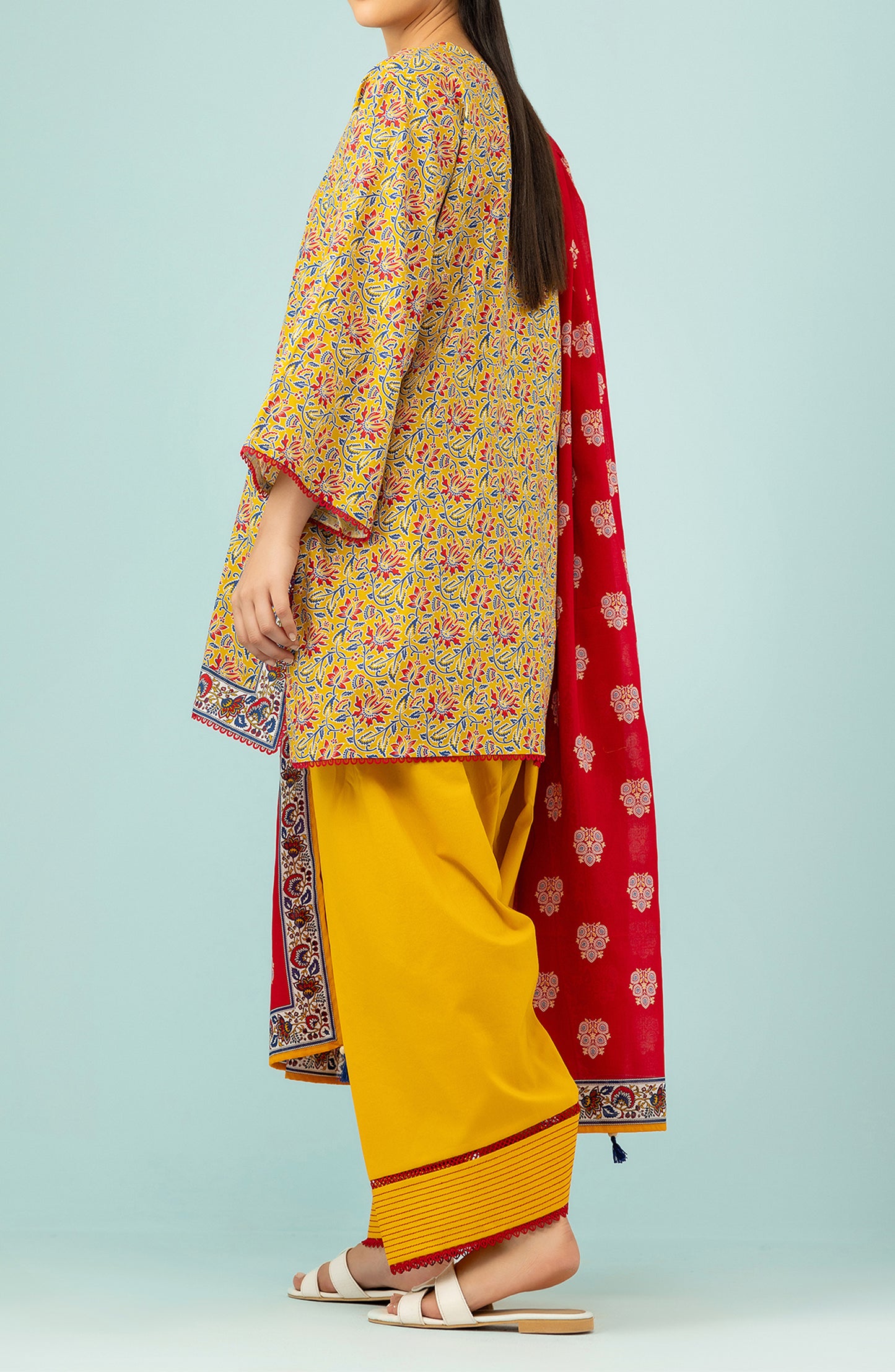 Unstitched 3 Piece Printed Lawn Shirt , Cambric Pant and Lawn Dupatta (OTL-24-198/U YELLOW)