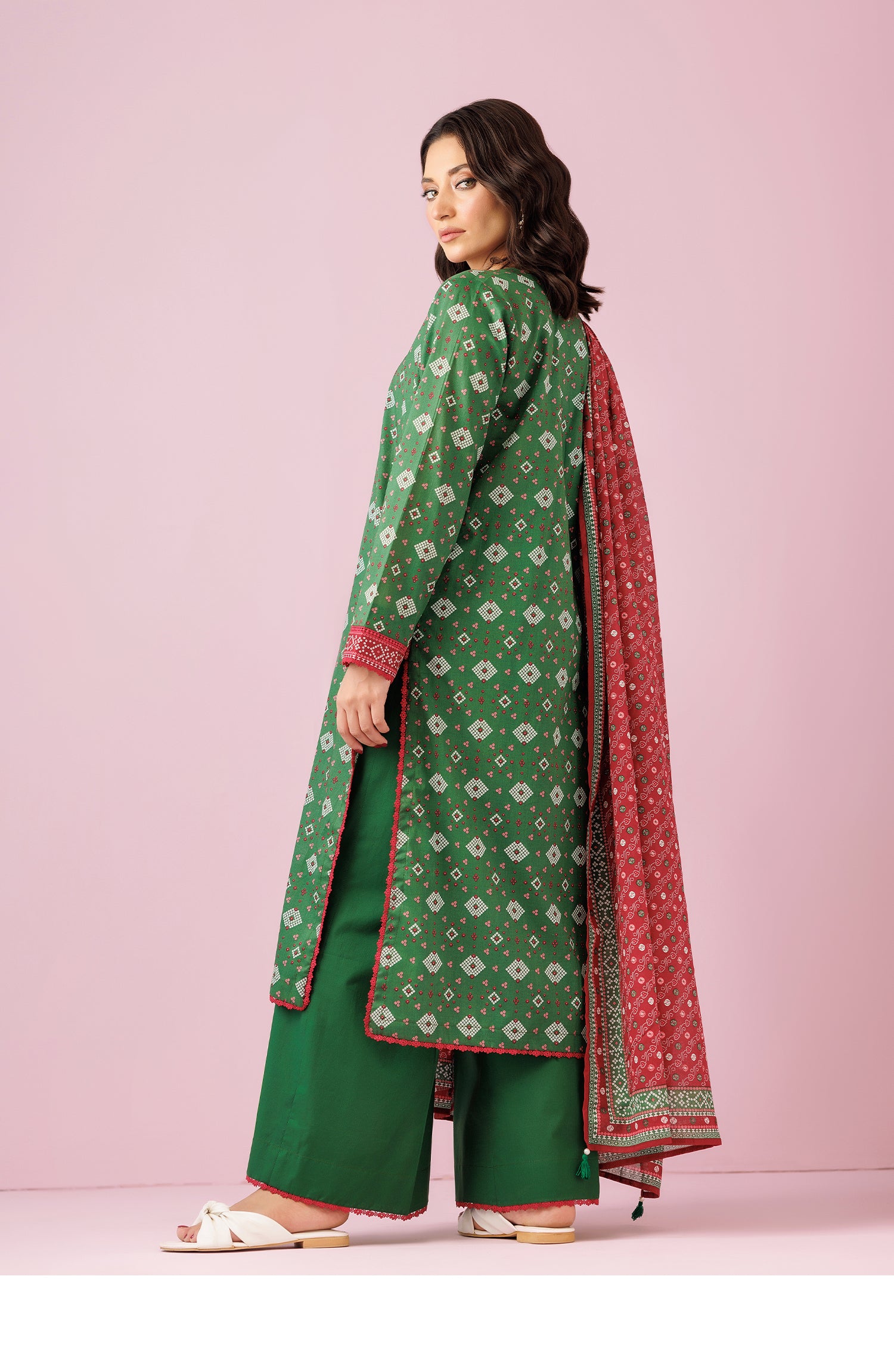 Unstitched 3 Piece Embroidered Lawn Shirt , Cambric Pant and Lawn Dupatta (OTL-24-057/U GREEN)