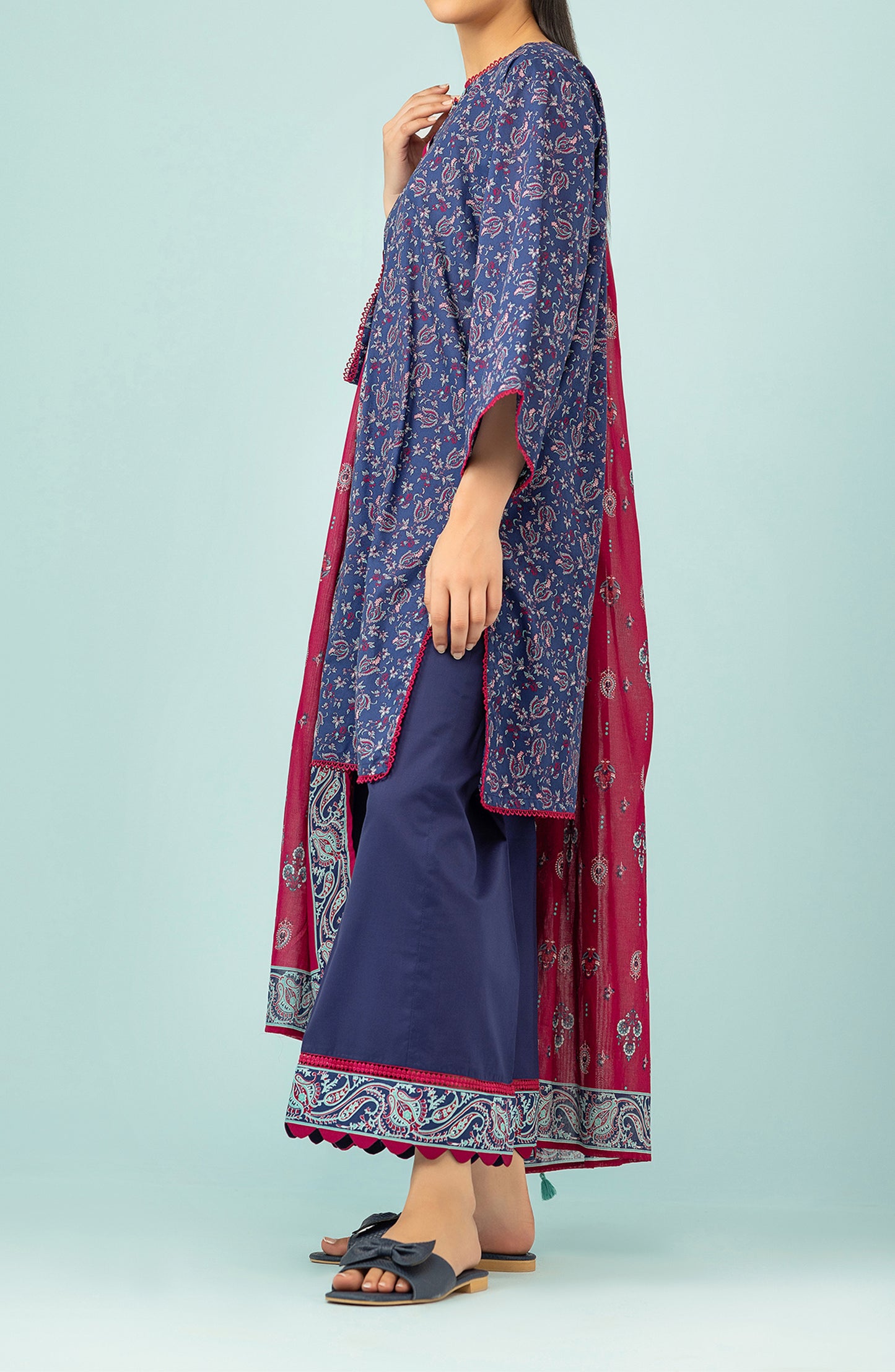 Unstitched 3 Piece Printed Lawn Shirt , Cambric Pant and Lawn Dupatta (OTL-24-156/U BLUE)