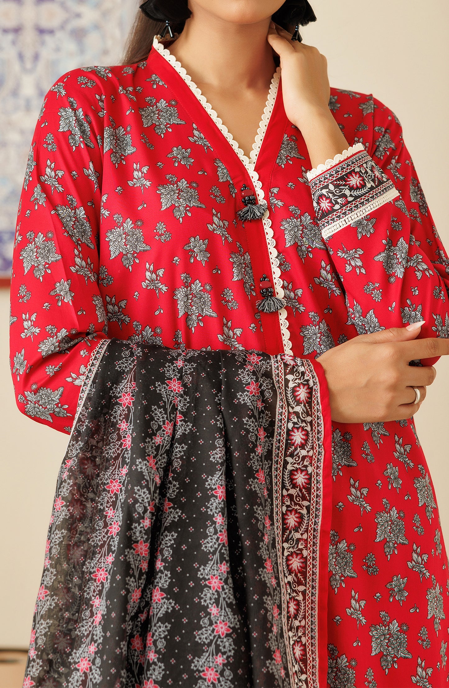 OTL-24-326/U RED LAWN Women UNSTITCHED SHIRT DUPATTA PANTS