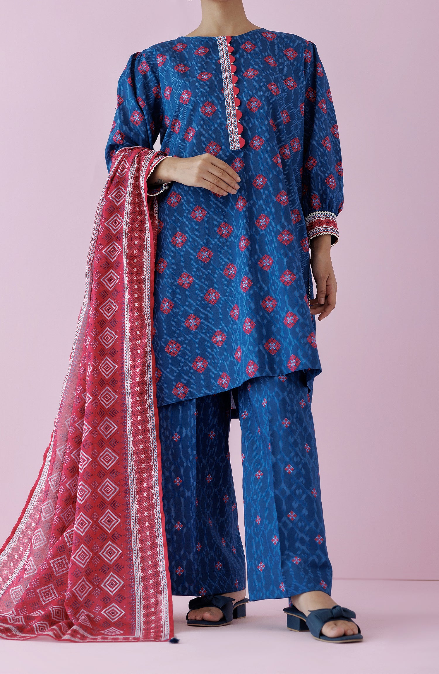 Unstitched 3 Piece Printed Lawn Shirt , Cambric Pant and Lawn Dupatta (OTL-24-311/U BLUE)