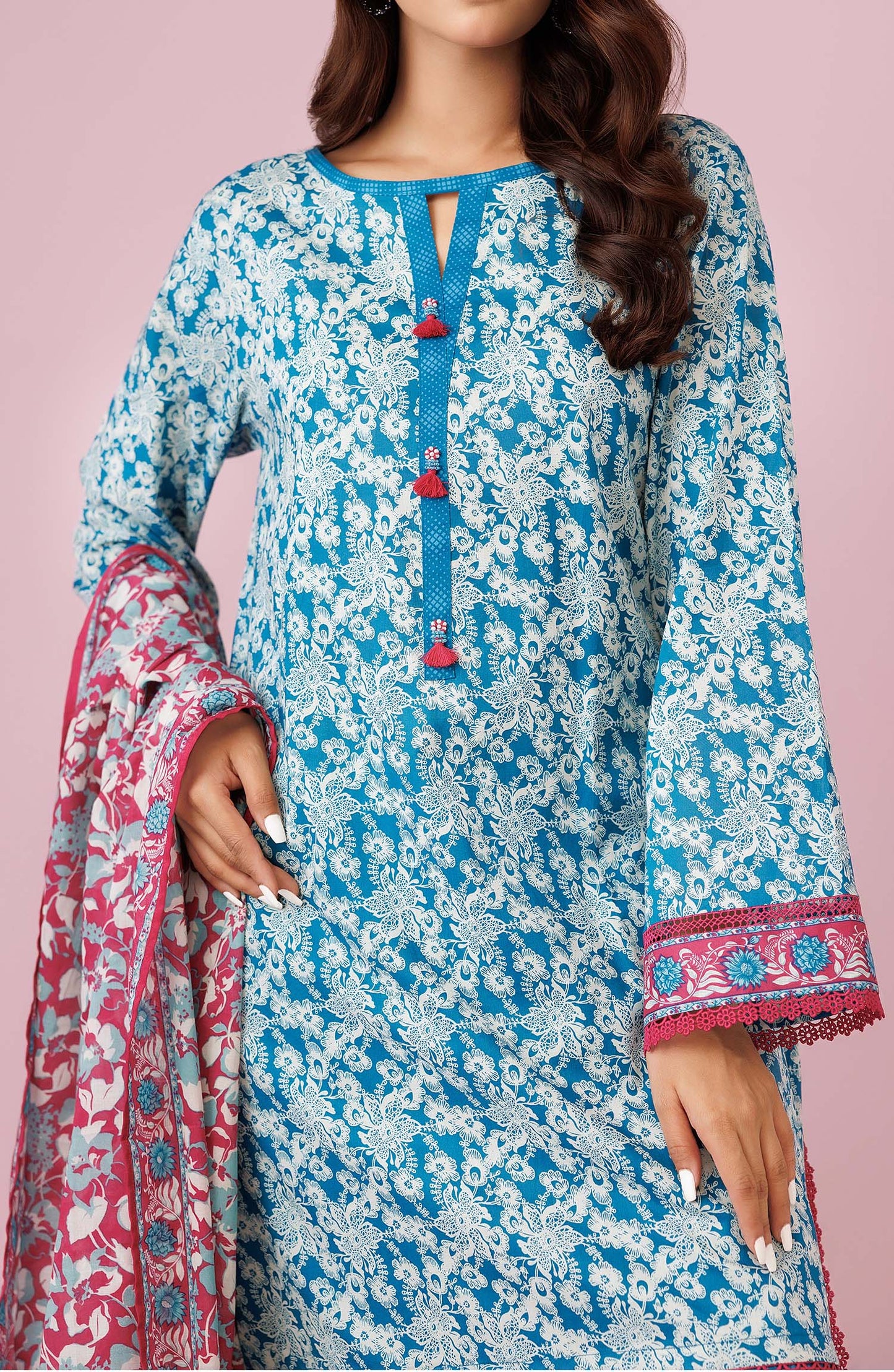 Unstitched 3 Piece Printed Lawn Shirt , Cambric Pant and Lawn Dupatta (OTL-24-217/U BLUE)