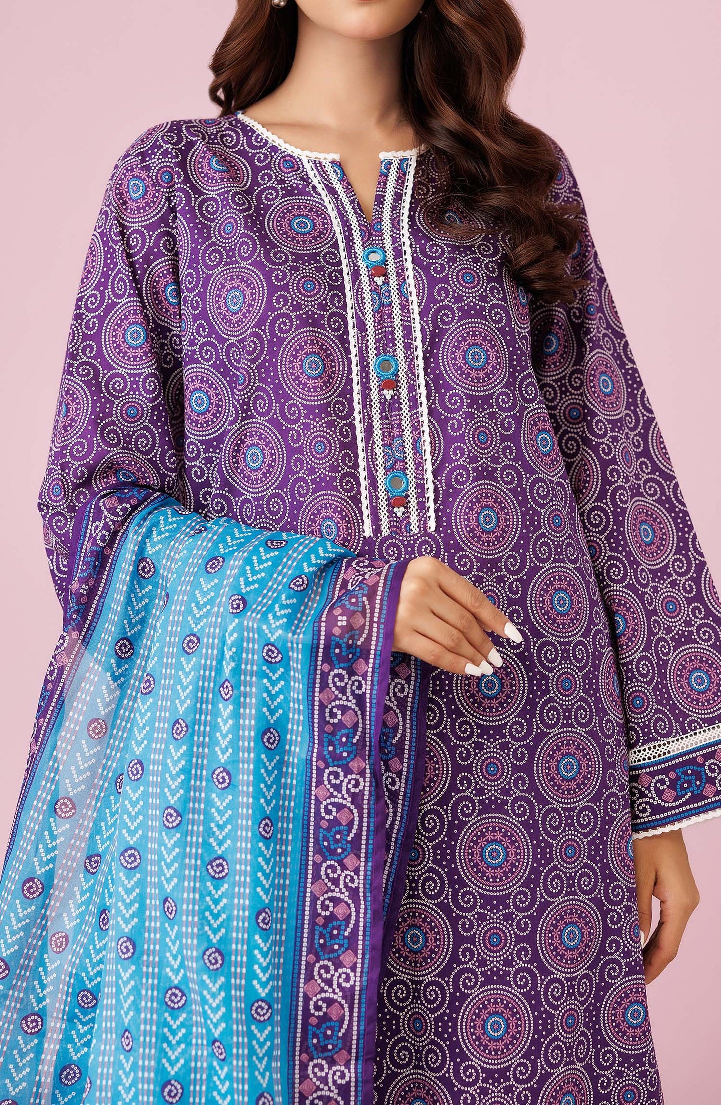 Unstitched 3 Piece Printed Lawn Shirt , Cambric Pant and Lawn Dupatta (OTL-24-376/U PURPLE)