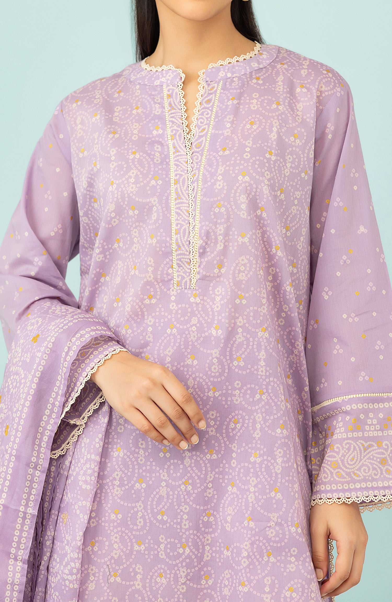 Unstitched 3 Piece Printed Lawn Shirt , Cambric Pant and Lawn Dupatta (OTL-24-415/U LILAC)