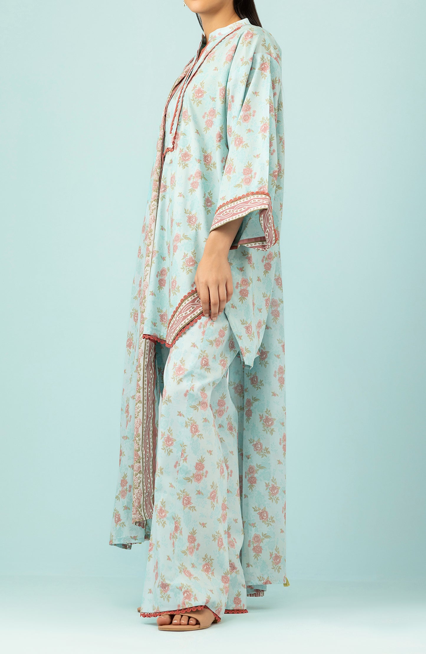 Unstitched 3 Piece Printed Lawn Shirt , Cambric Pant and Lawn Dupatta (OTL-24-427/U SKY BLUE)