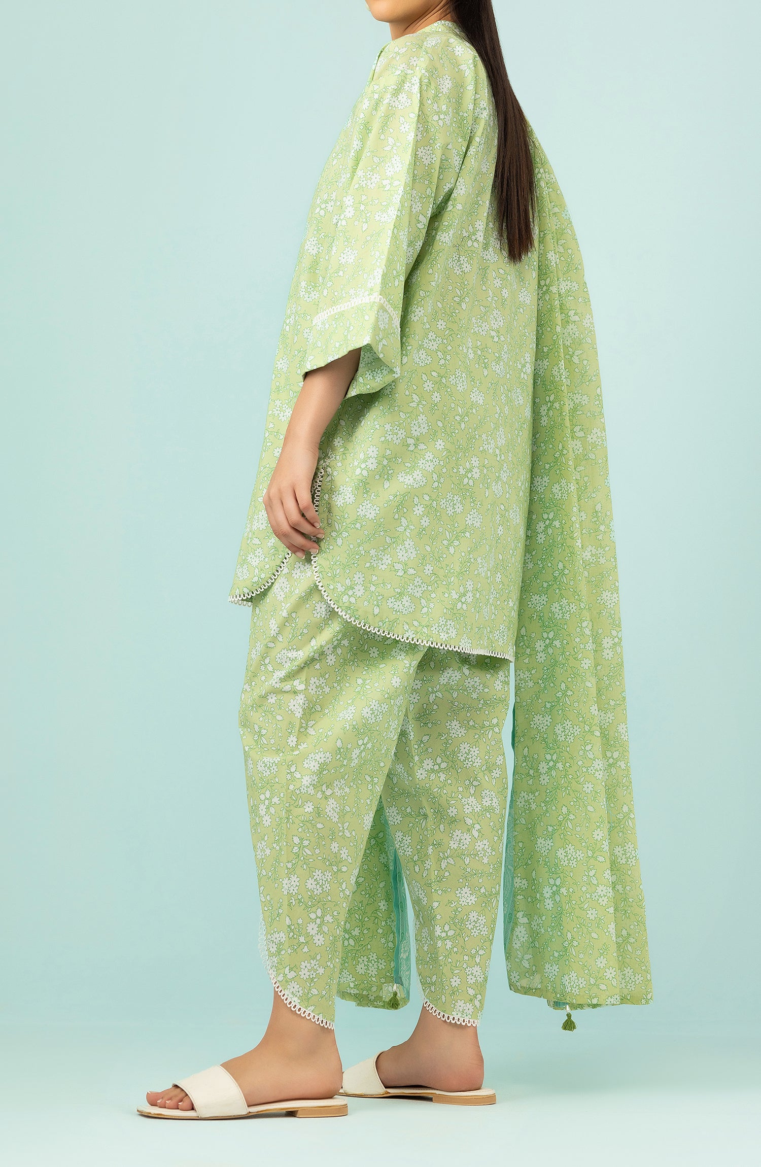 Unstitched 3 Piece Printed Lawn Shirt , Cambric Pant and Lawn Dupatta (OTL-24-429/U MINT GREEN)