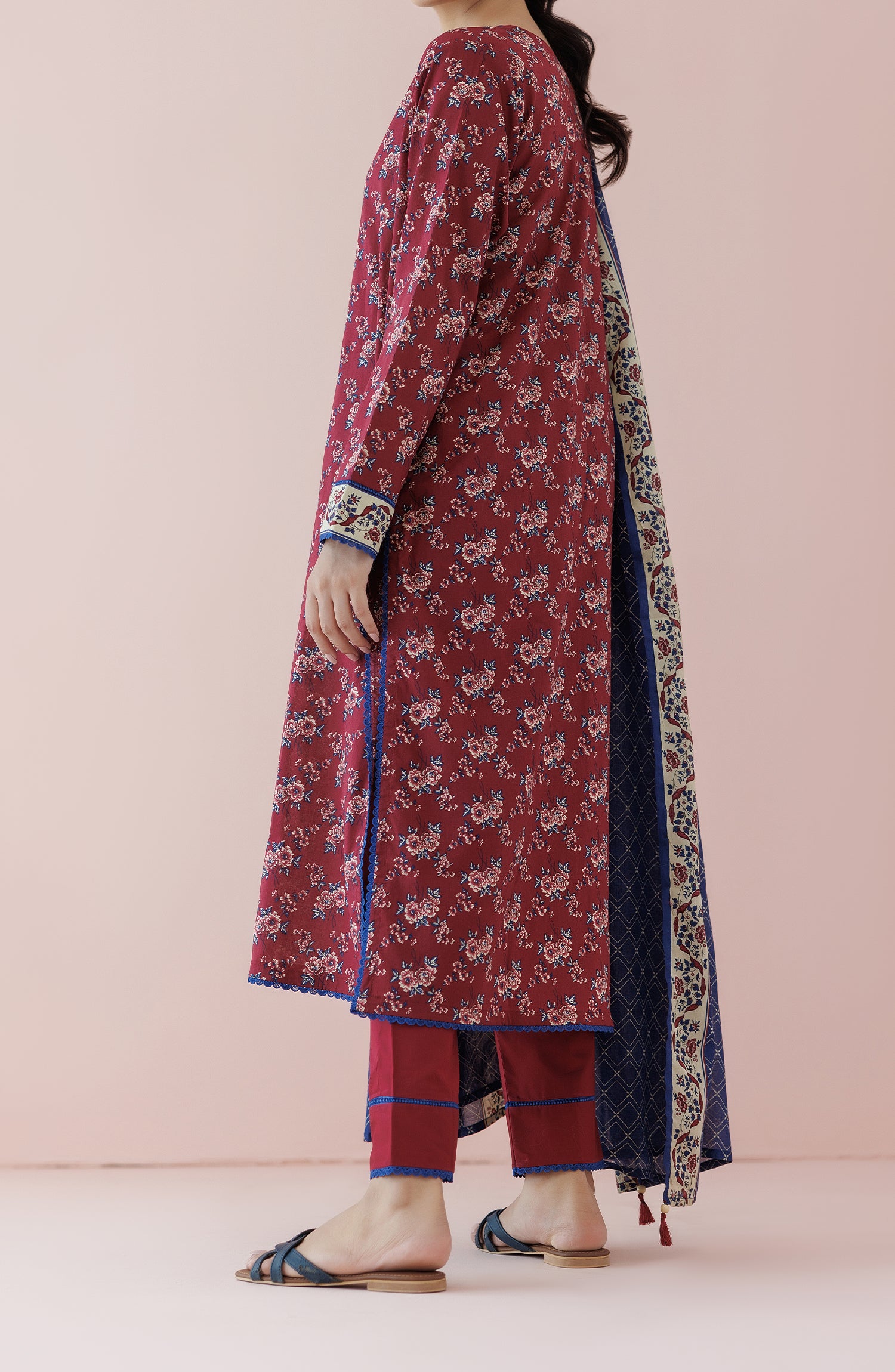 OTL-24-237/U MAROON LAWN Women UNSTITCHED SHIRT DUPATTA PANTS