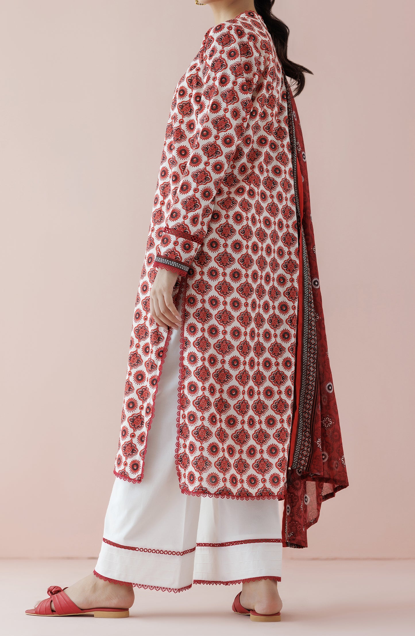 Unstitched 3 Piece Printed Lawn Shirt , Cambric Pant and Lawn Dupatta (OTL-24-158/U BEIGE)