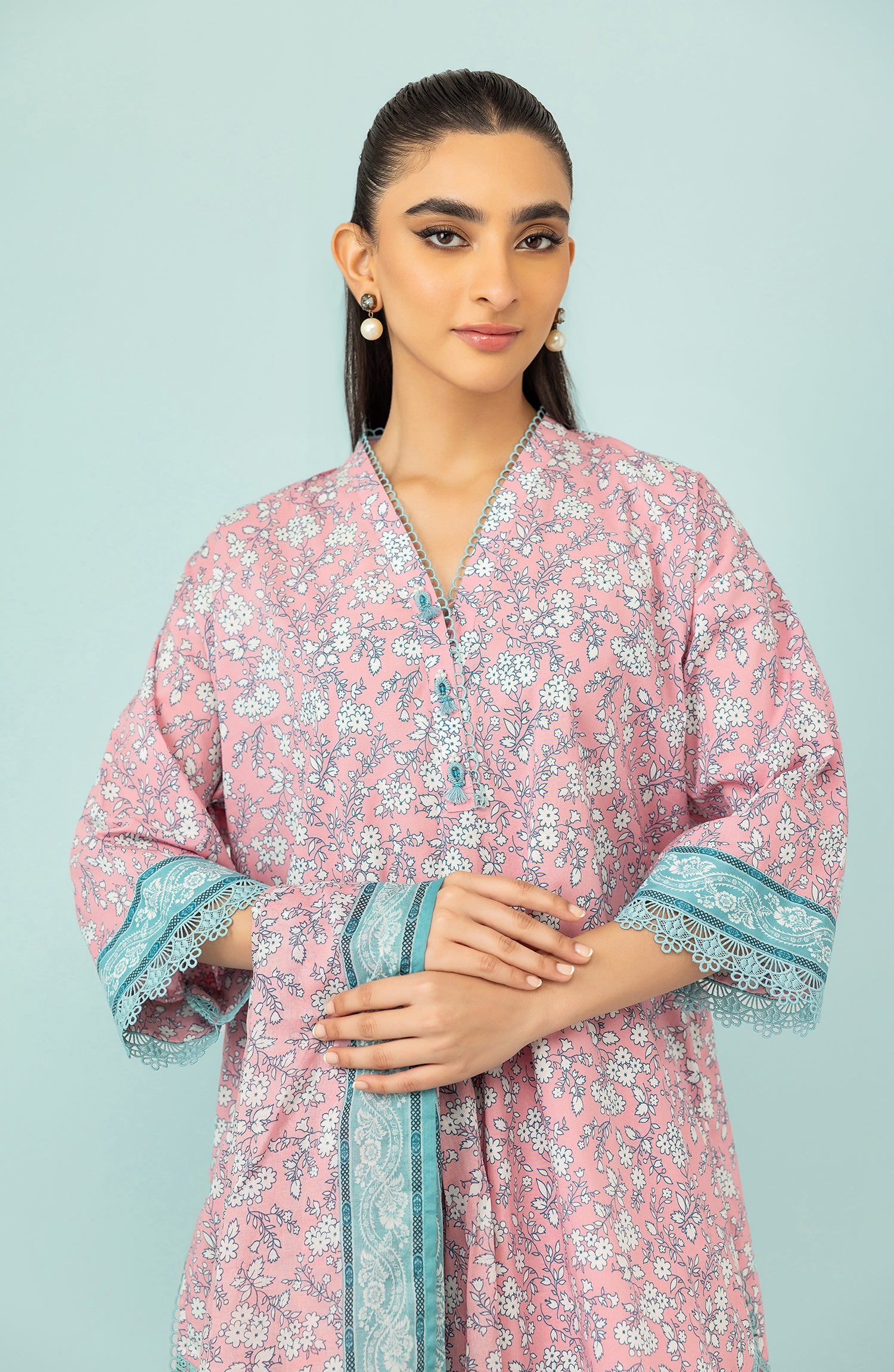 Unstitched 3 Piece Printed Lawn Shirt , Cambric Pant and Lawn Dupatta (OTL-24-429-B/U LIGHT PINK)