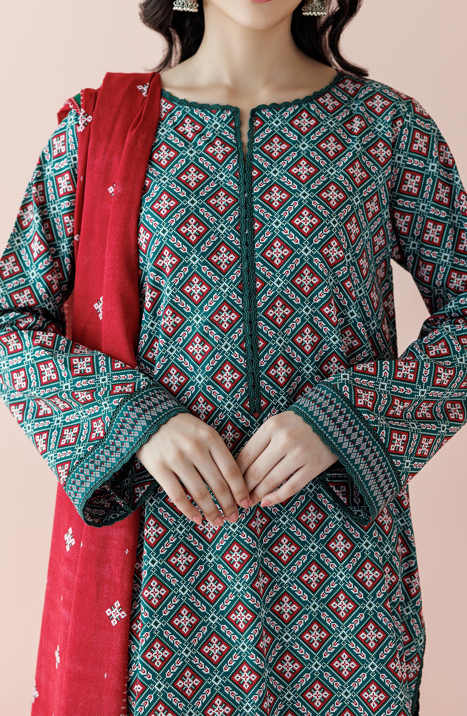 Unstitched 3 Piece Printed Lawn Shirt , Cambric Pant and Lawn Dupatta (OTL-24-360/U GREEN)