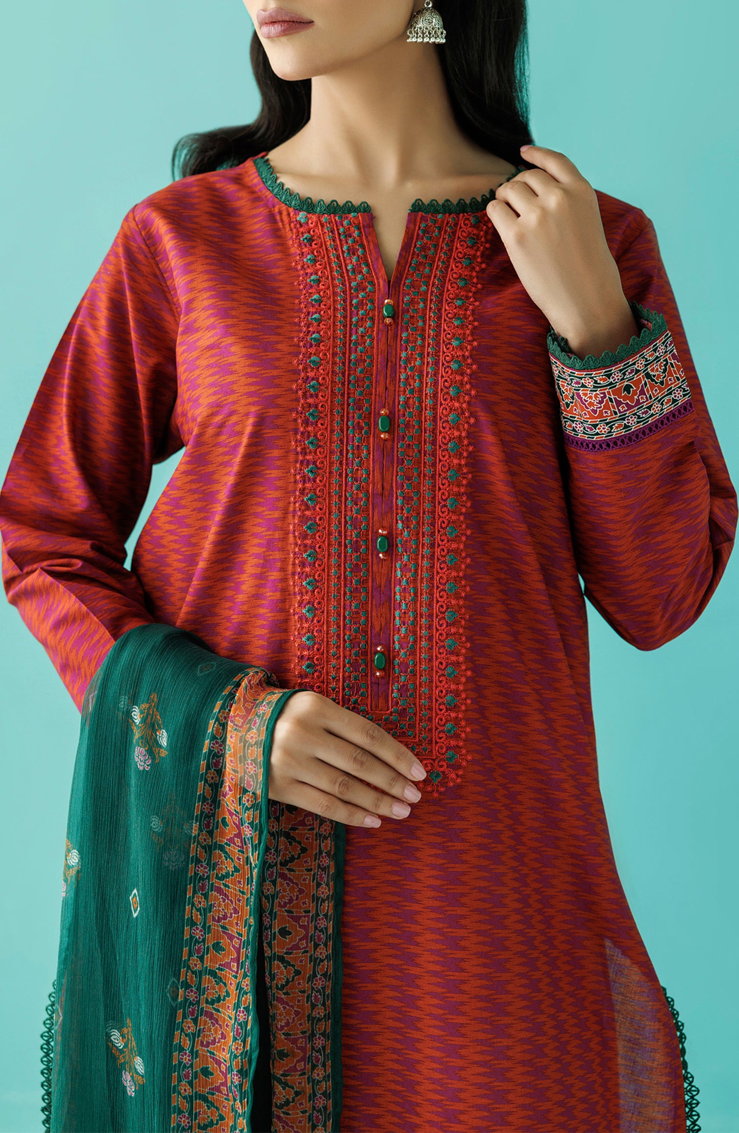 Stitched 2 Piece Premium Embroidered Casual Lawn Shirt and Bimber Chiffon Dupatta (NRDS-24-018/S PLUM)