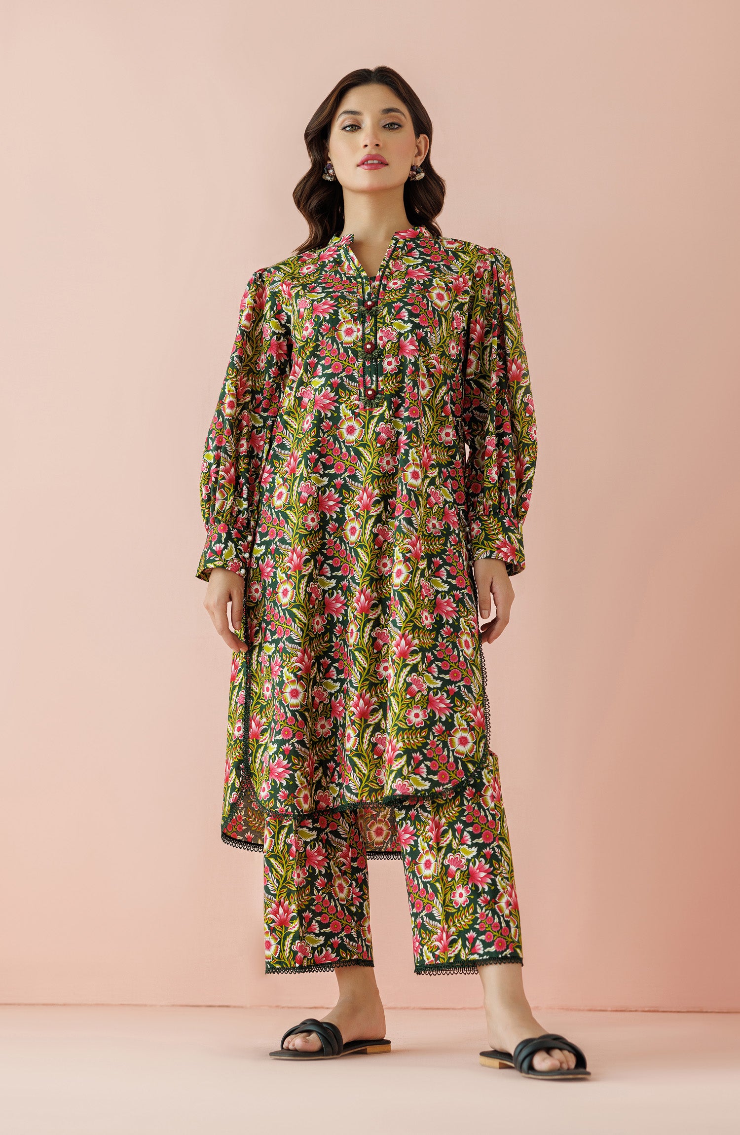 Stitched 2 Piece Printed Lawn Shirt and Lawn Pant  (NRDS-24-040/S GREEN)