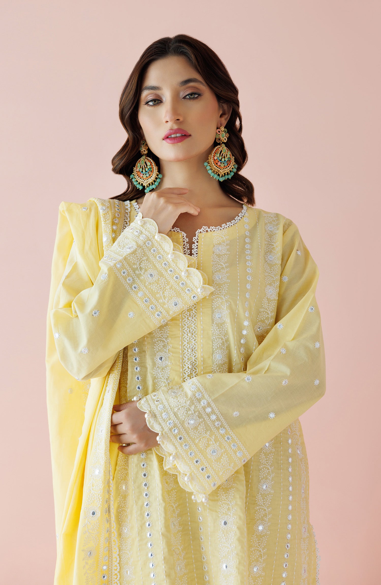 Unstitched 3 Piece Embroidered Lawn Shirt , Cambric Pant and Lawn Dupatta (WRFC24S-3008/U YELLOW)