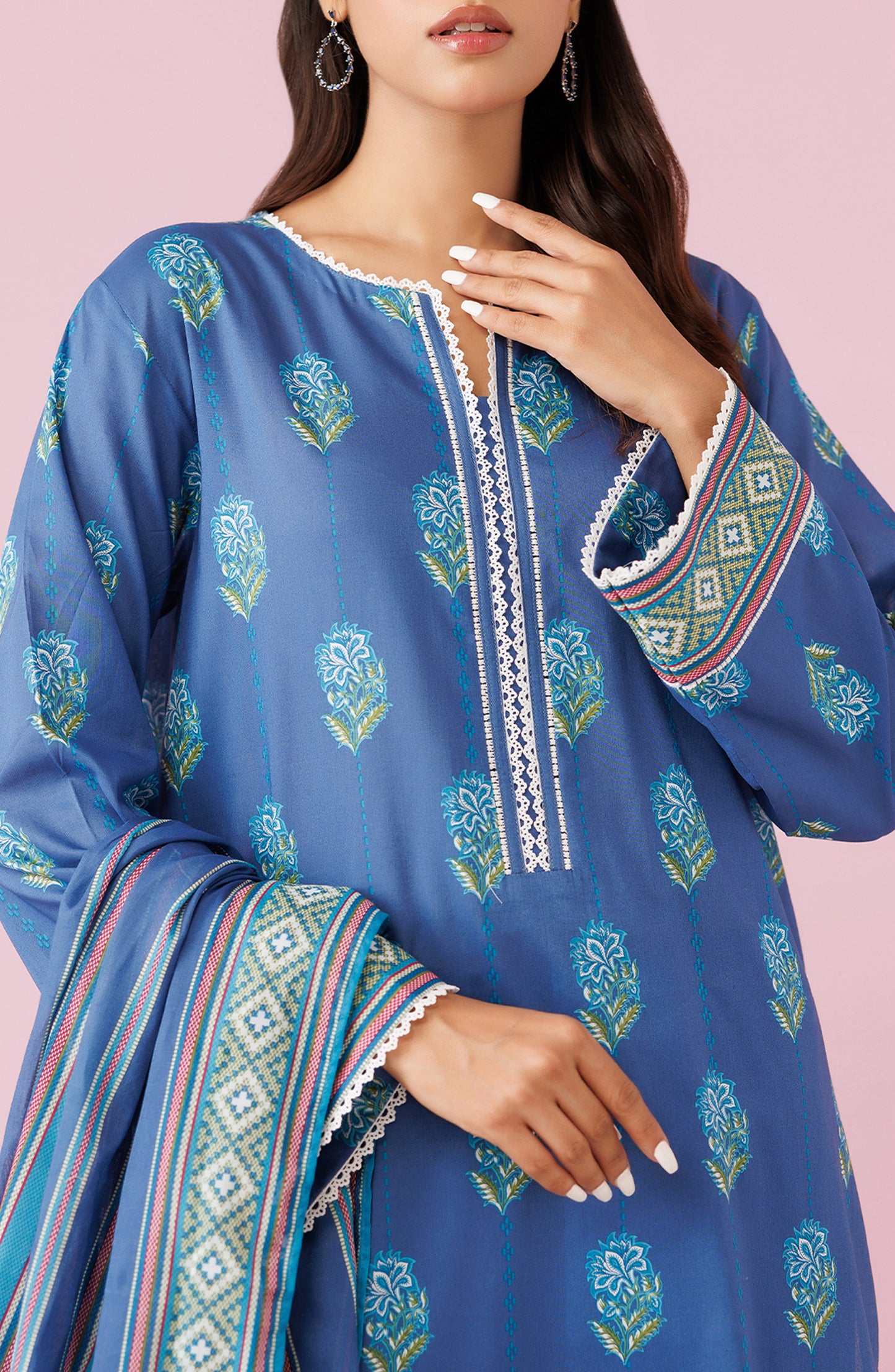 Unstitched 3 Piece Printed Lawn Shirt , Cambric Pant and Lawn Dupatta (OTL-24-162/U BLUE)