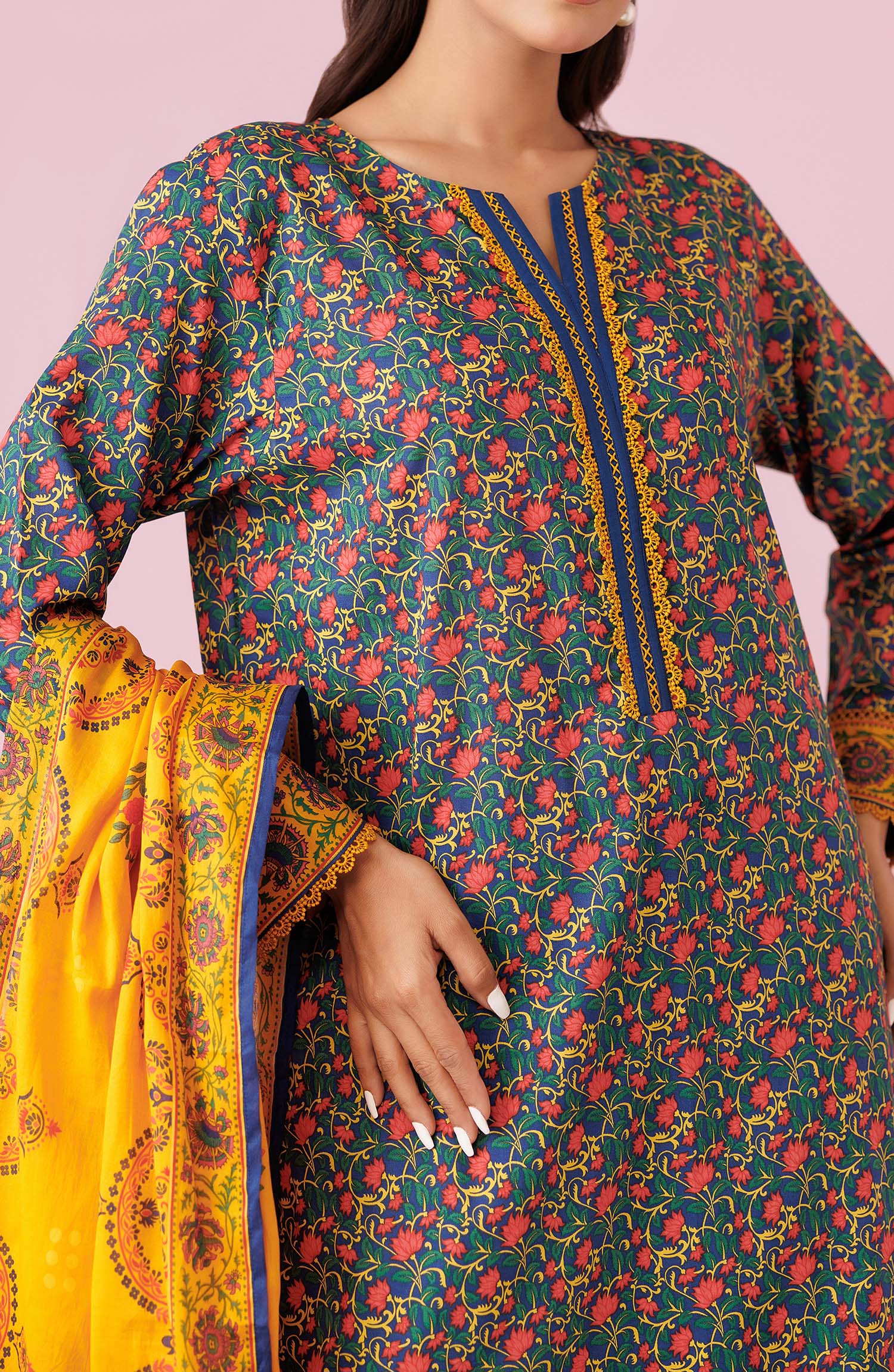 Unstitched 3 Piece Printed Lawn Shirt , Cambric Pant and Lawn Dupatta (OTL-24-348/U BLUE)