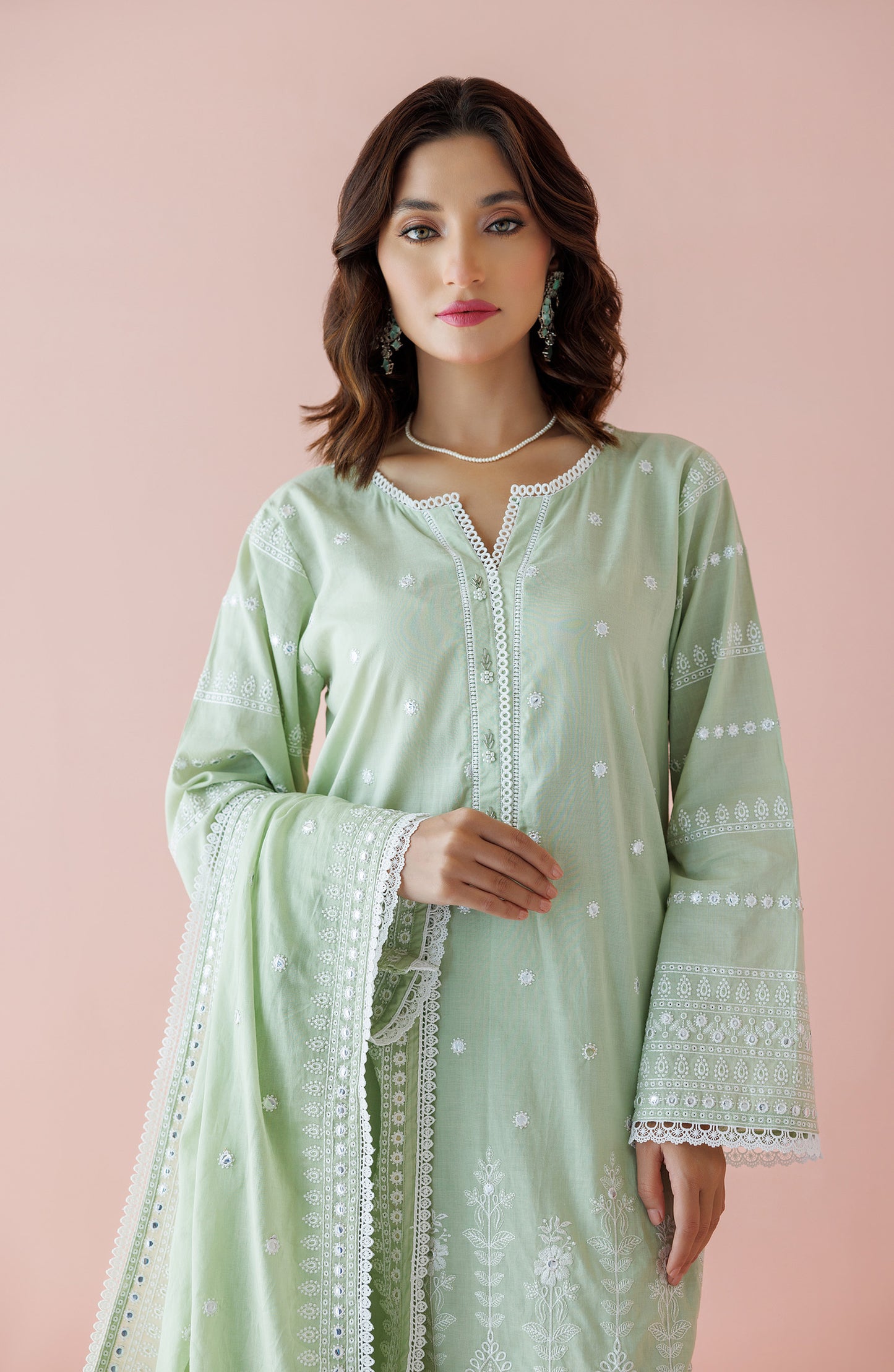 Unstitched 3 Piece Embroidered Lawn Shirt , Cambric Pant and Lawn Dupatta (WRFC24S-3007/U MINT GREEN)