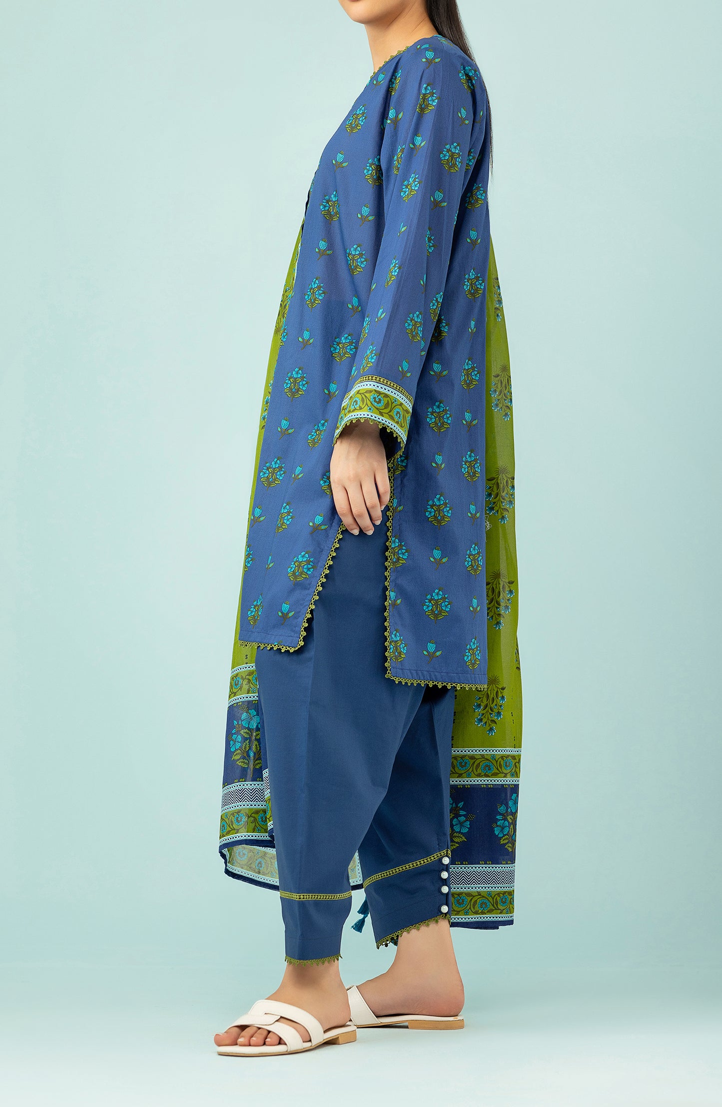 Unstitched 3 Piece Embroidered Lawn Shirt , Cambric Pant and Lawn Dupatta (OTL-24-118/U BLUE)