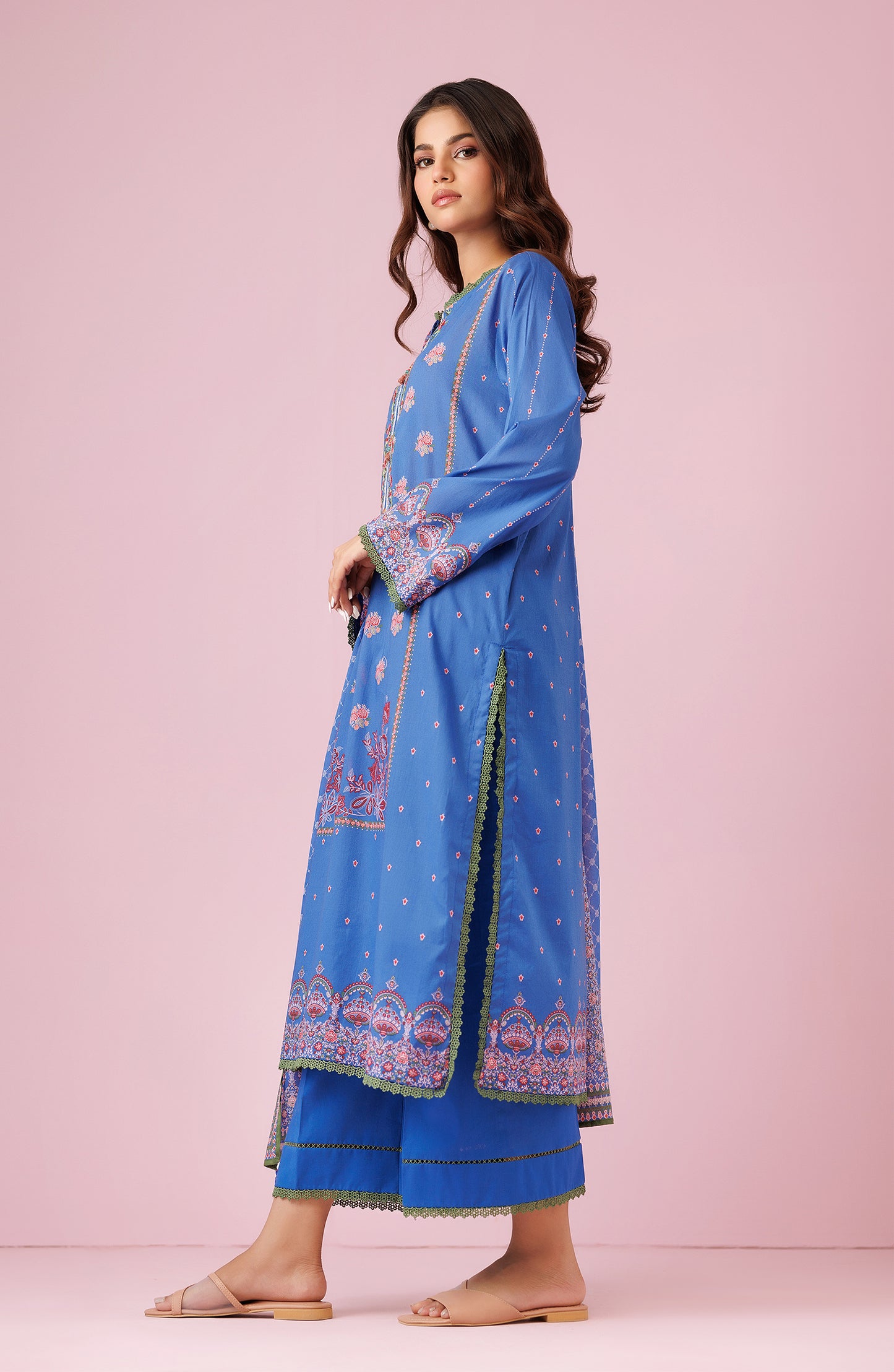 Unstitched 3 Piece Embroidered Lawn Shirt , Cambric Pant and Kitonic Chiffon Dupatta (OTL-24-407/U BLUE)