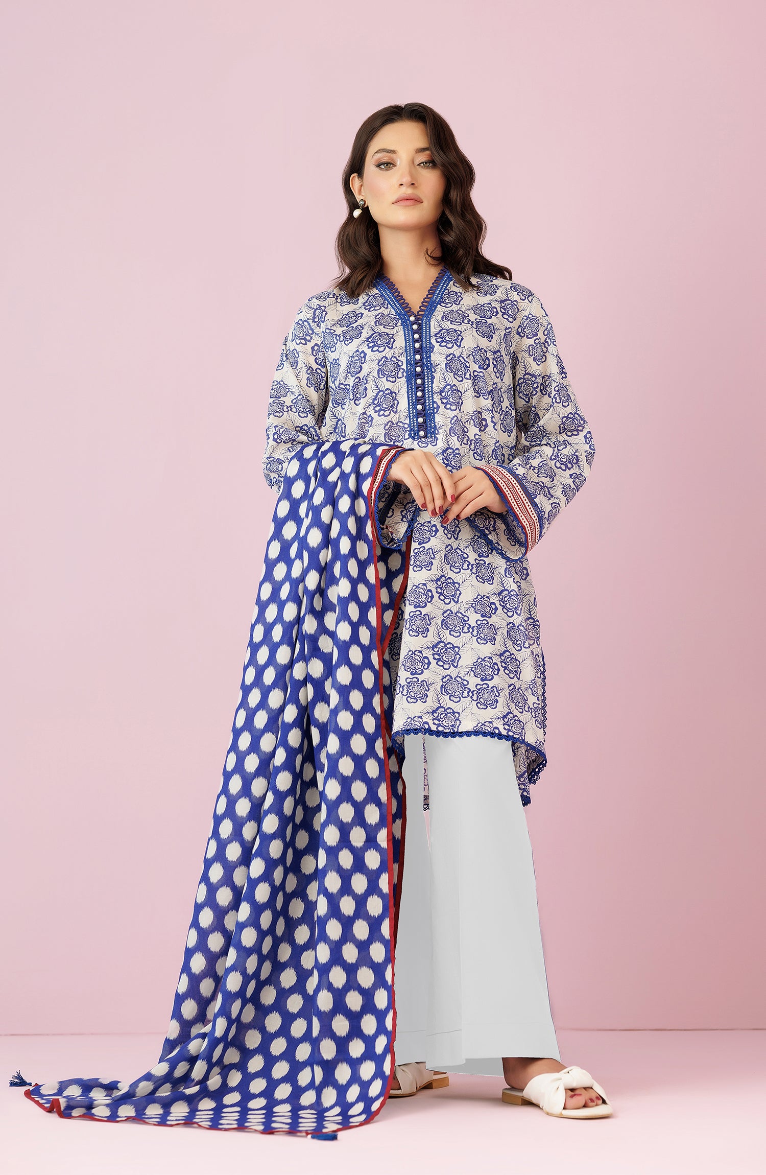 Unstitched 3 Piece Printed Lawn Shirt , Cambric Pant and Lawn Dupatta (OTL-24-127/U BEIGE)