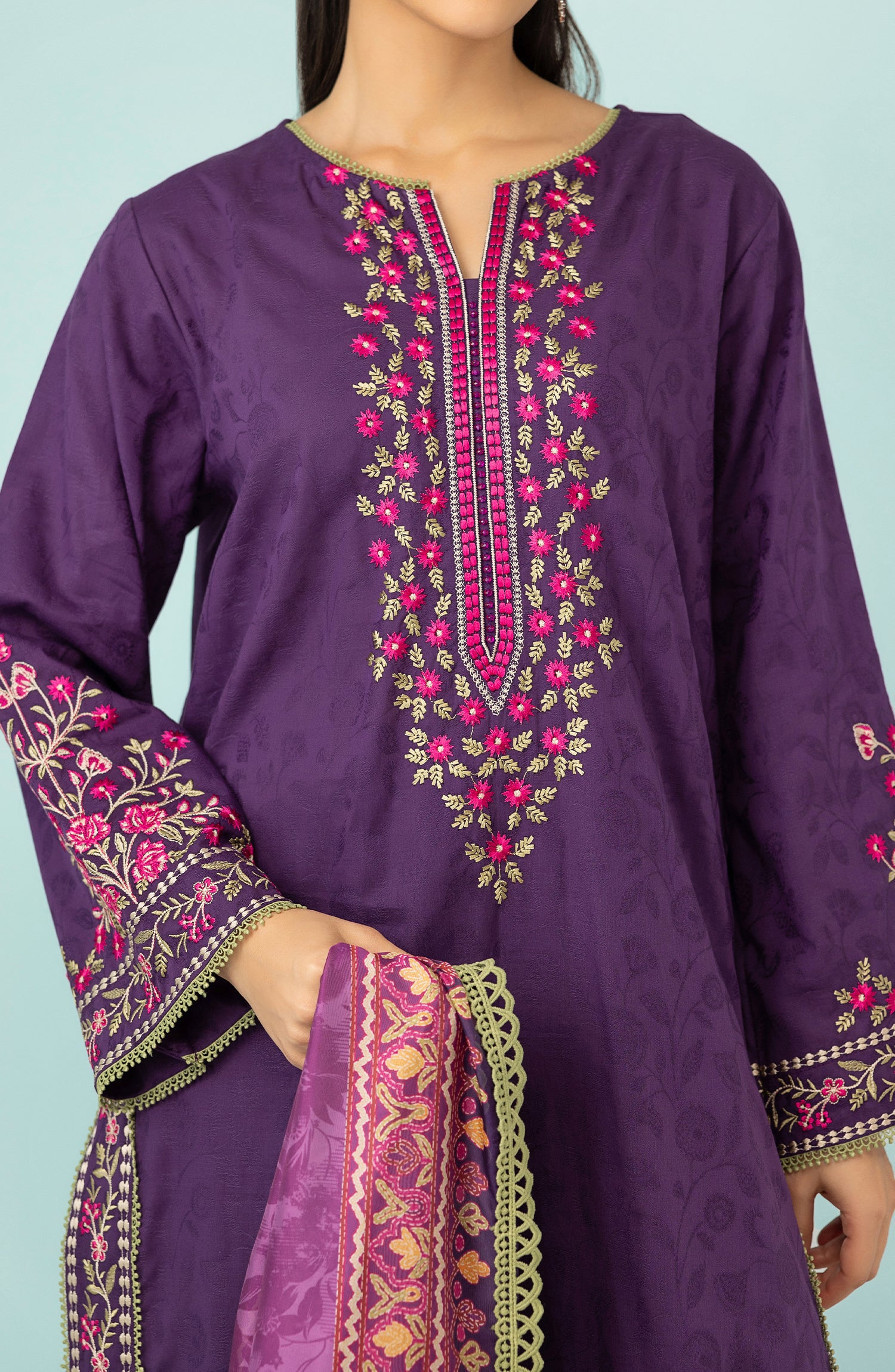 OTL-24-257/U PURPLE JACQUARD Women UNSTITCHED SHIRT DUPATTA PANTS