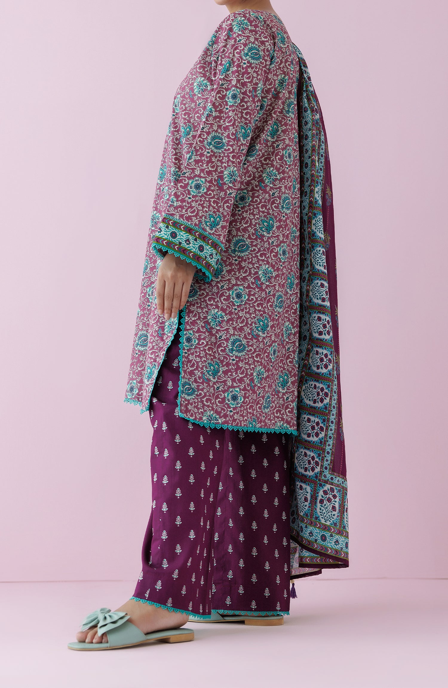 Unstitched 3 Piece Printed Lawn Shirt , Cambric Pant and Lawn Dupatta (OTL-24-363/U PINK)