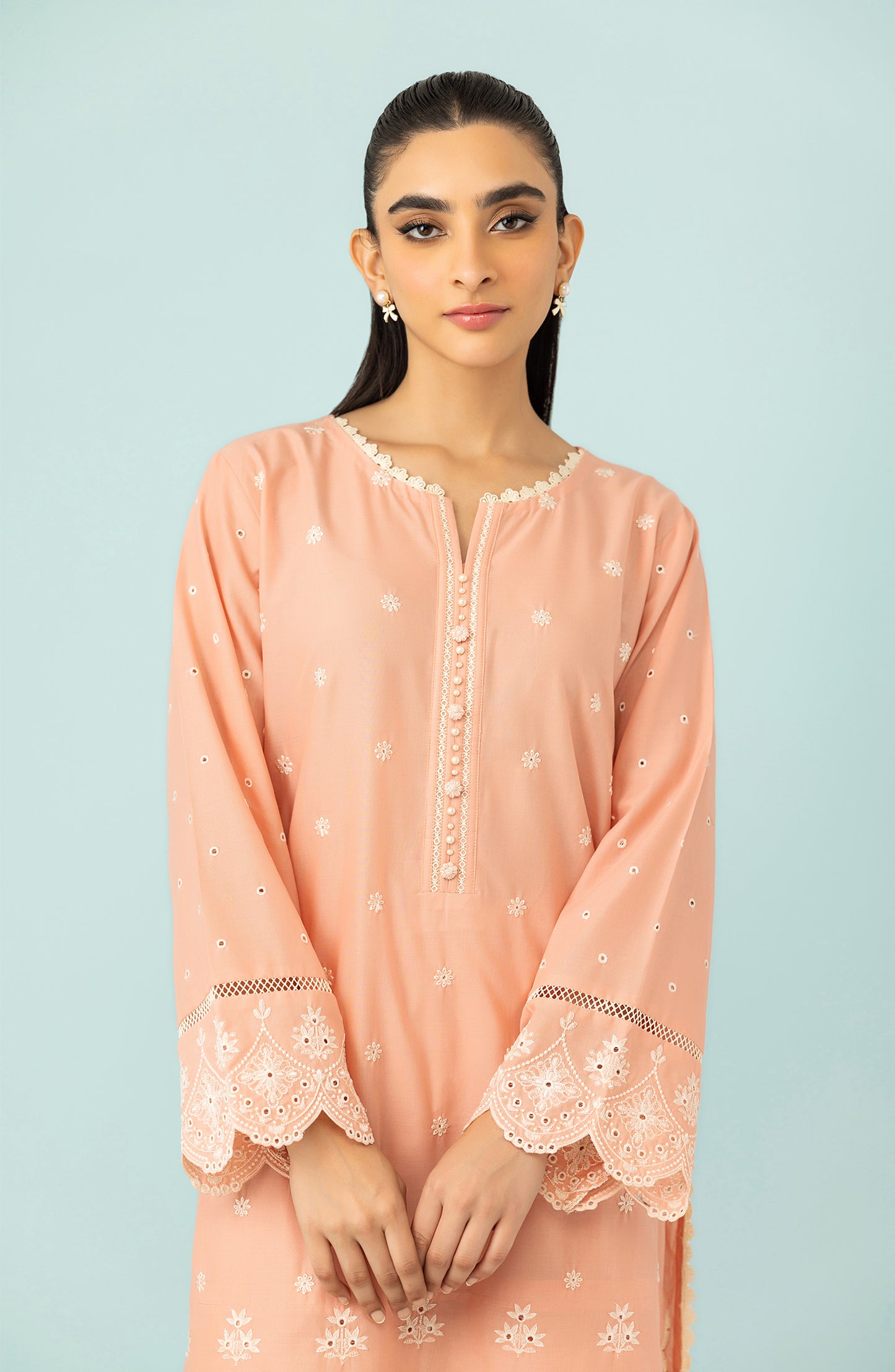 Stitched 2 Piece Embroidered Cambric Shirt and Cambric Pant  (WRHC24S-2021/S PINK)