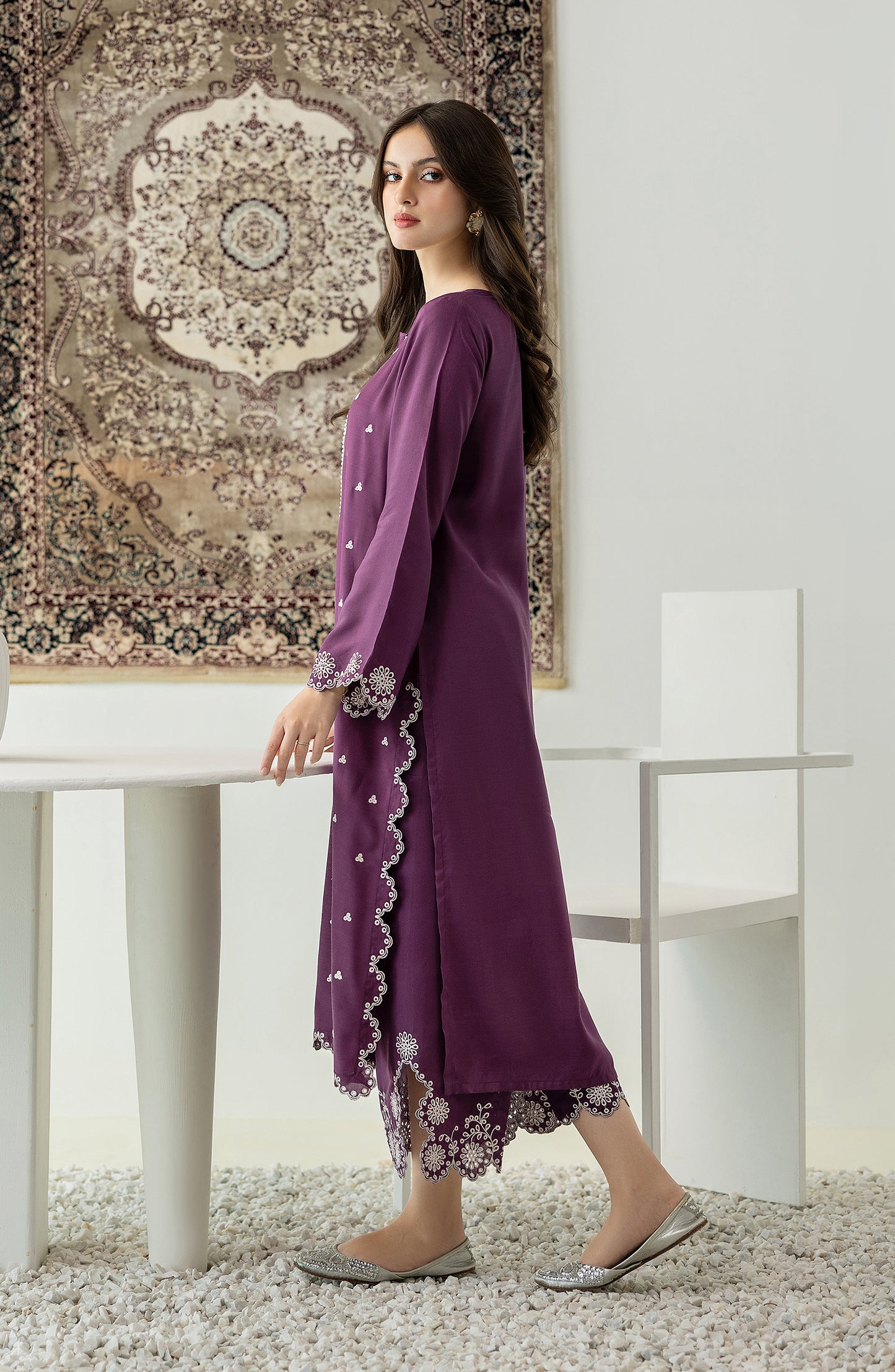 Stitched 2 Piece Embroidered Raw Silk Shirt and Raw Silk Pant  (WRFR23W-2004)