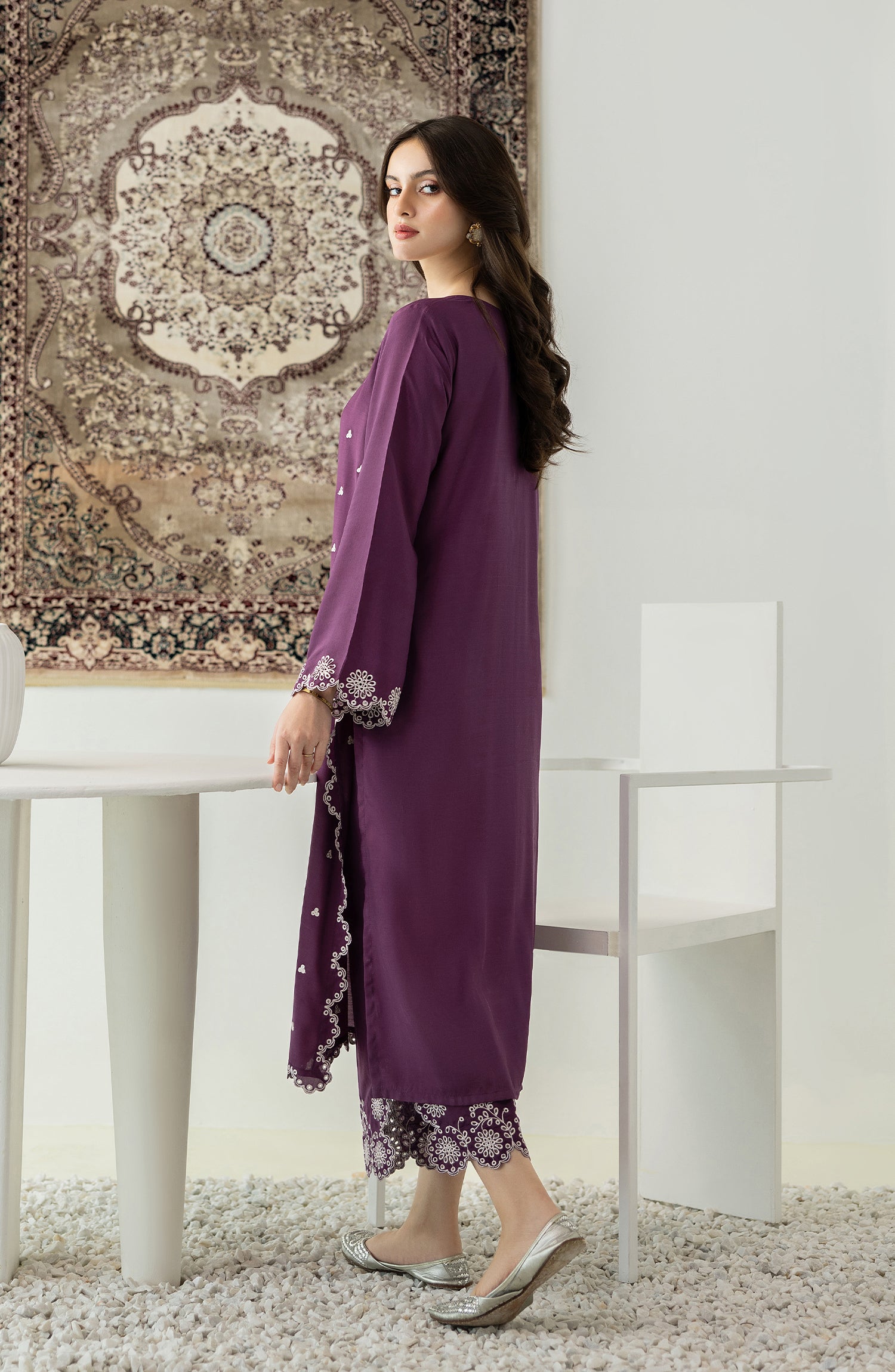 Stitched 2 Piece Embroidered Raw Silk Shirt and Raw Silk Pant  (WRFR23W-2004)