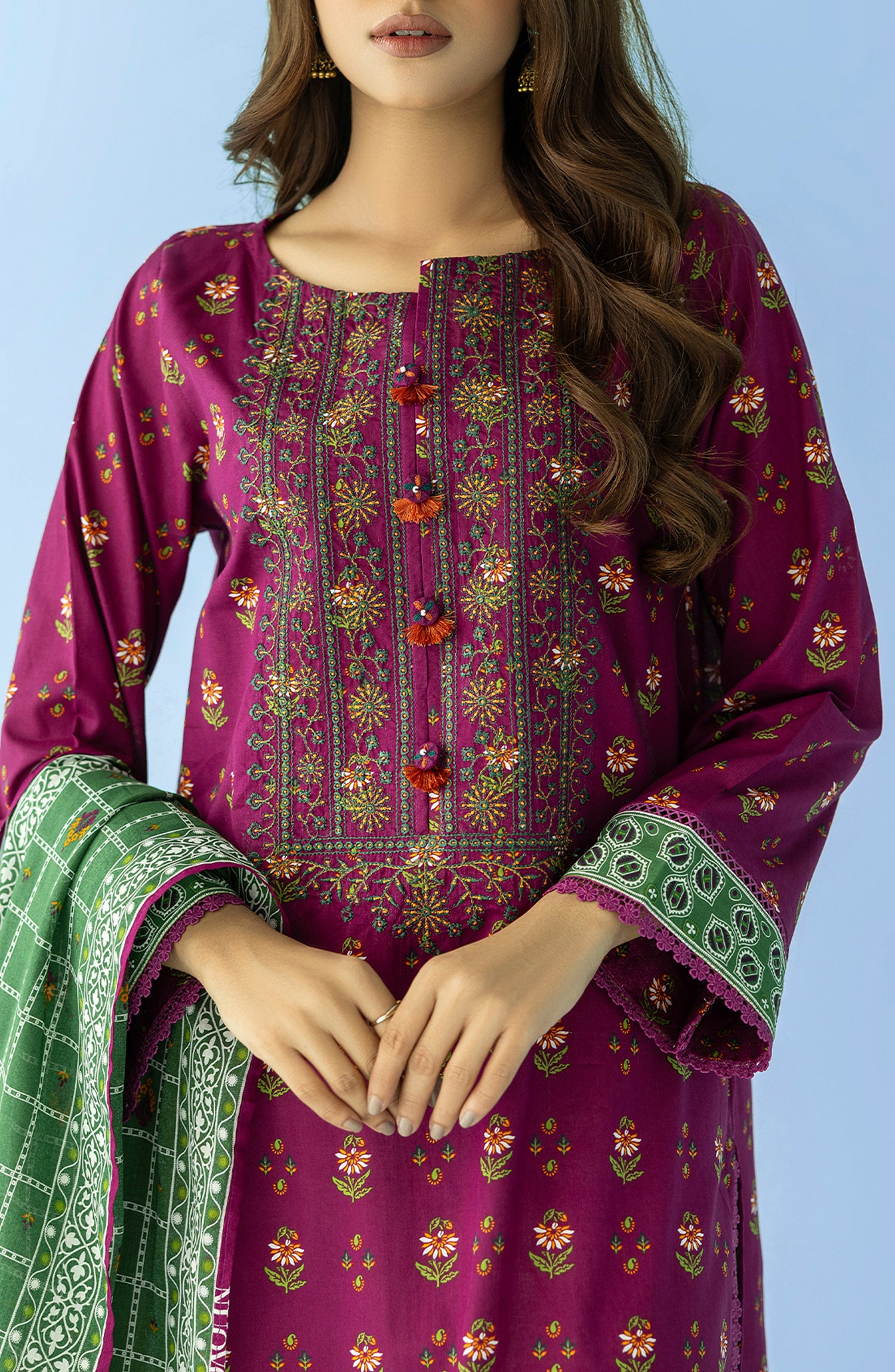 Stitched 2 Piece Printed Embroidered Lawn Shirt and Lawn Dupatta (NRDS-24-027/S PURPLE)