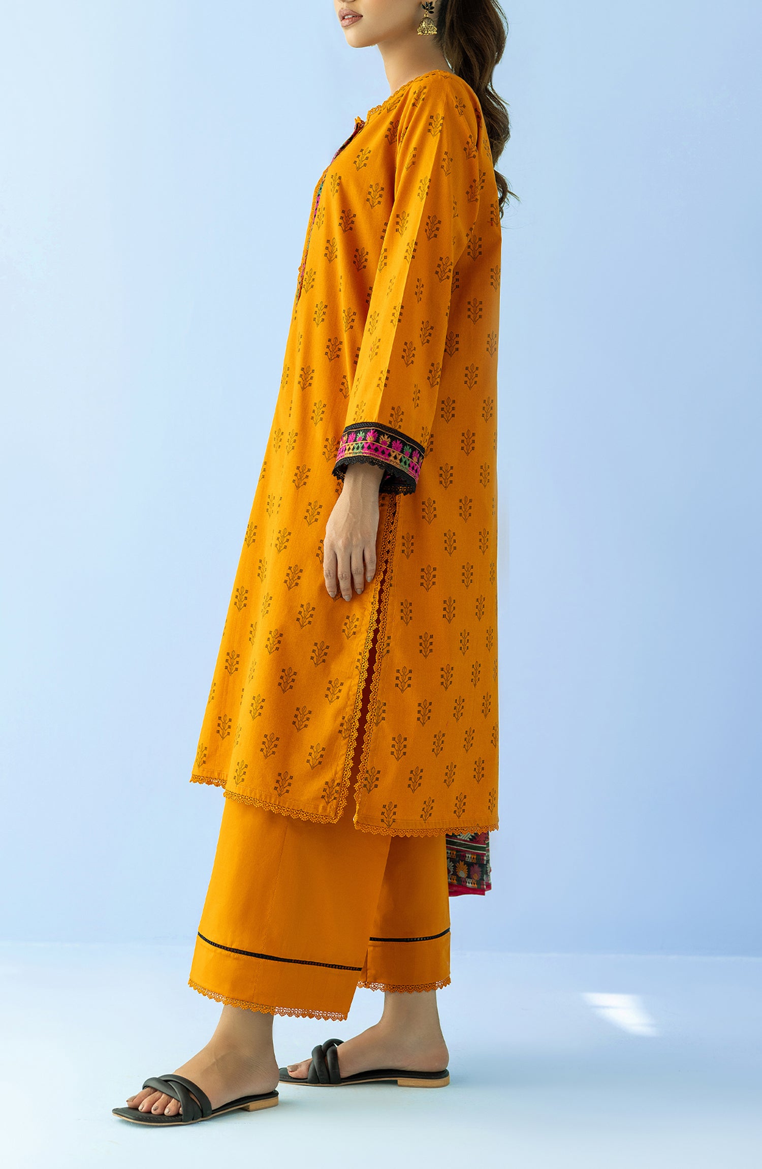 Unstitched 3 Piece Embroidered Lawn Shirt , Cambric Pant and Chiffon Dupatta (OTL-24-225/U YELLOW)