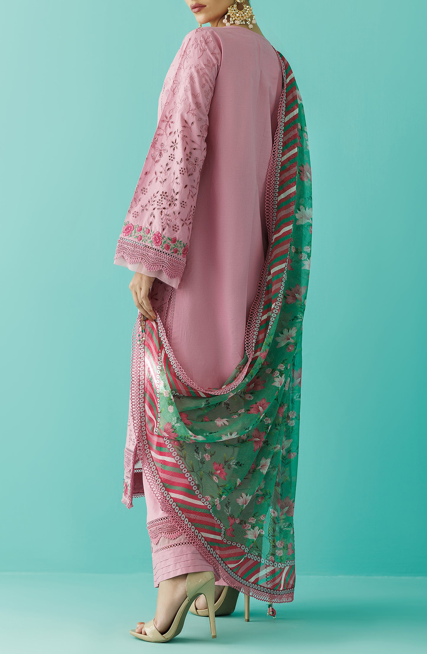 Unstitched 3 Piece Embroidered Lawn Shirt , Cambric Pant and Chiffon Dupatta (OTL-24-031/U PINK)