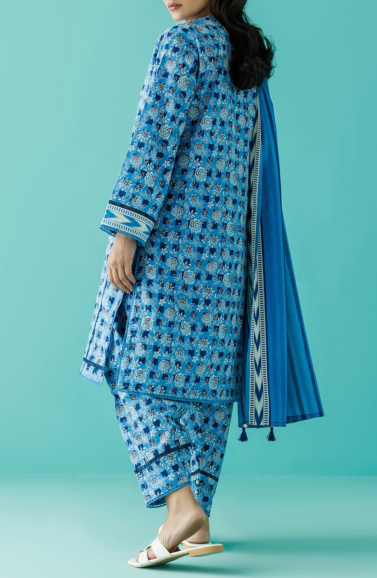 Stitched 3 Piece Printed Lawn Shirt , Cambric Pant and Lawn Dupatta (OTL-24-220/S ICE BLUE)