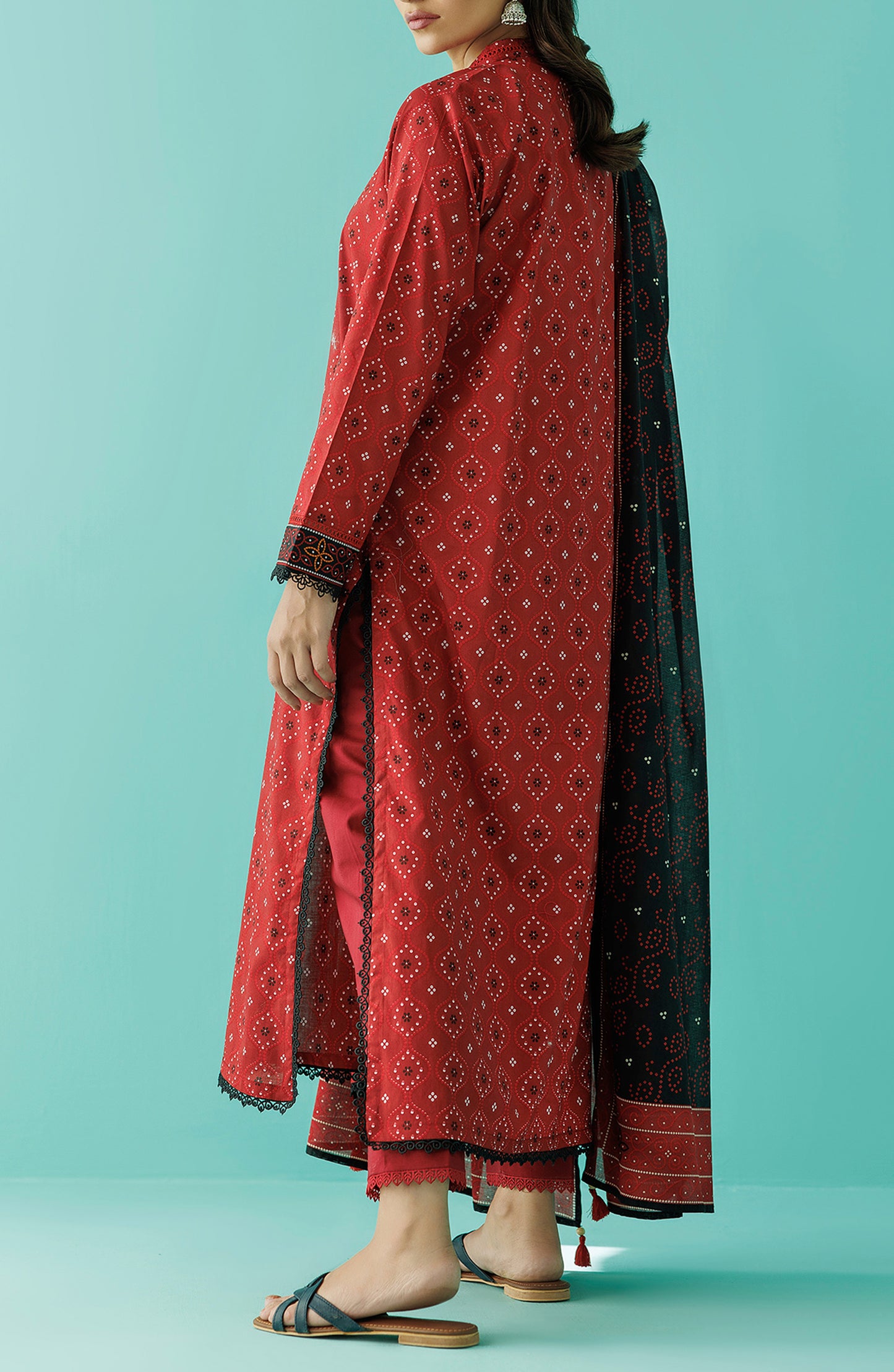 OTL-24-058/U RED LAWN Women UNSTITCHED SHIRT DUPATTA PANTS