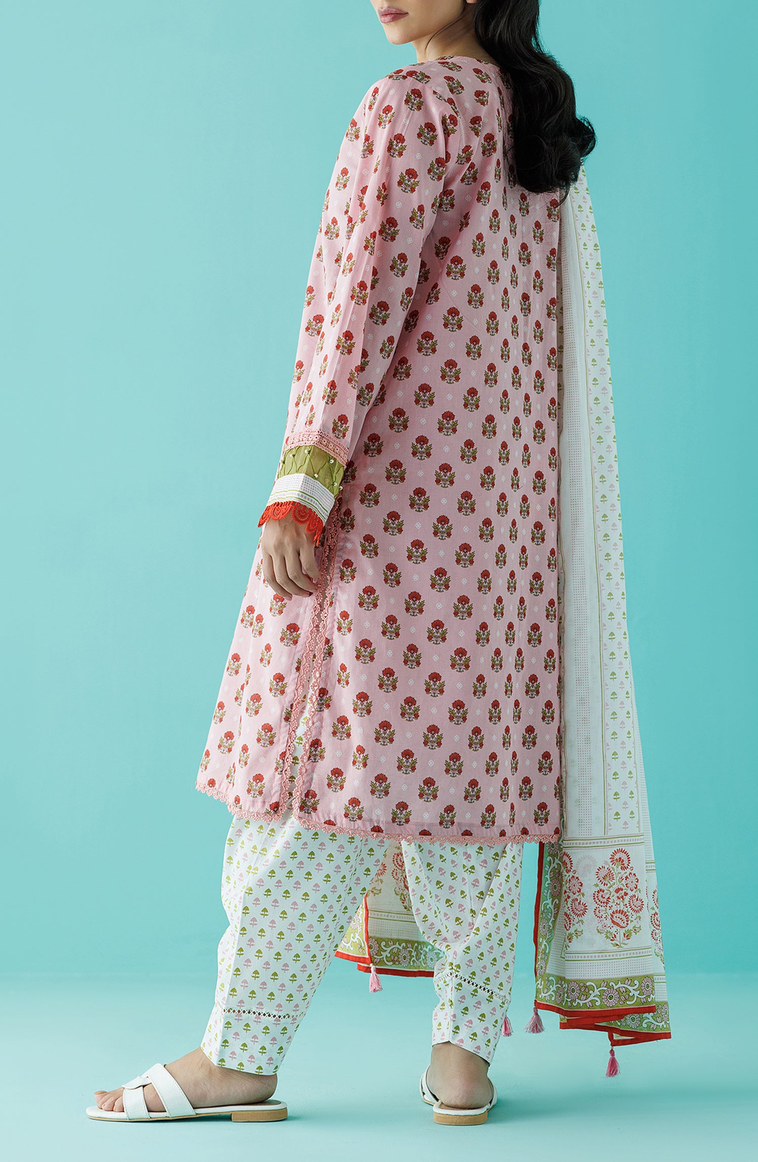 Stitched 3 Piece Premium Solid Casual Lawn Shirt , Cambric Pant and Lawn Dupatta (OTL-24-197/S PINK)