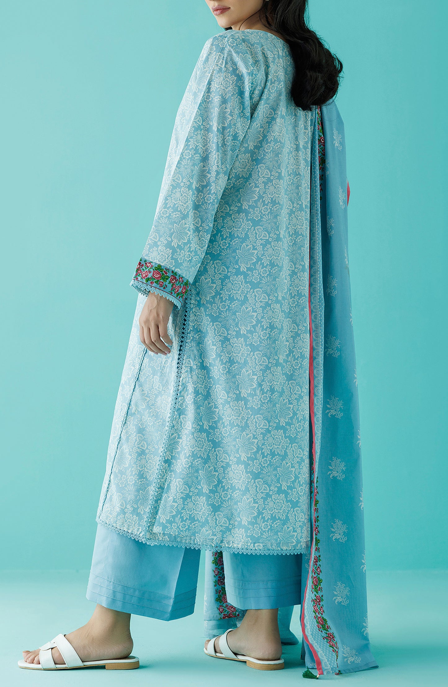 Stitched 3 Piece Printed Lawn Shirt , Cambric Pant and Lawn Dupatta (OTL-24-182/S ICE BLUE)