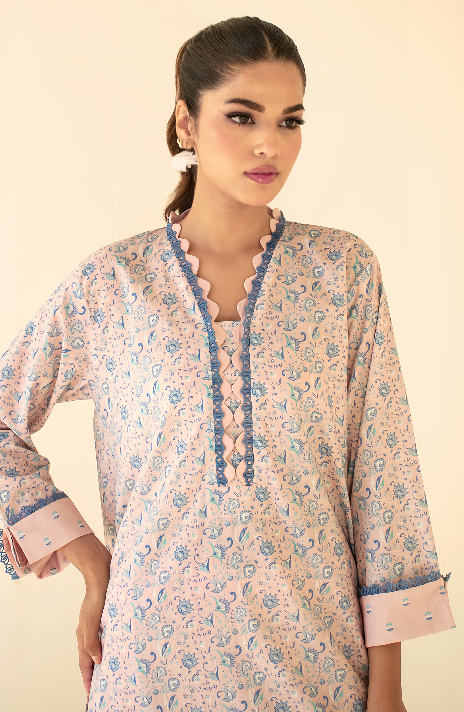 Stitched 2 Piece Printed Cotton Viscose Shirt and Cotton Viscose Pant  (WRCV24S-2002/S PINK)