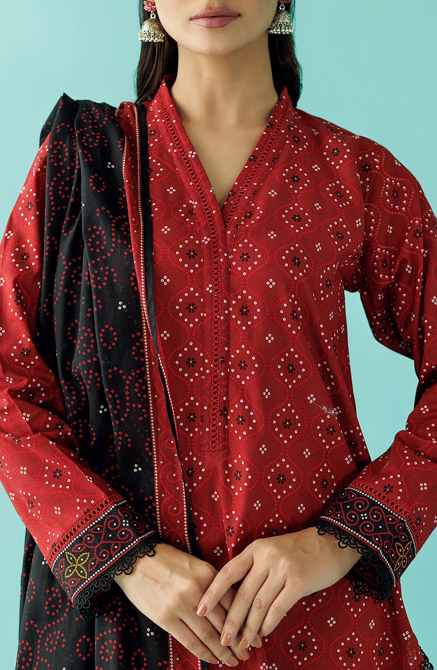 OTL-24-058/U RED LAWN Women UNSTITCHED SHIRT DUPATTA PANTS