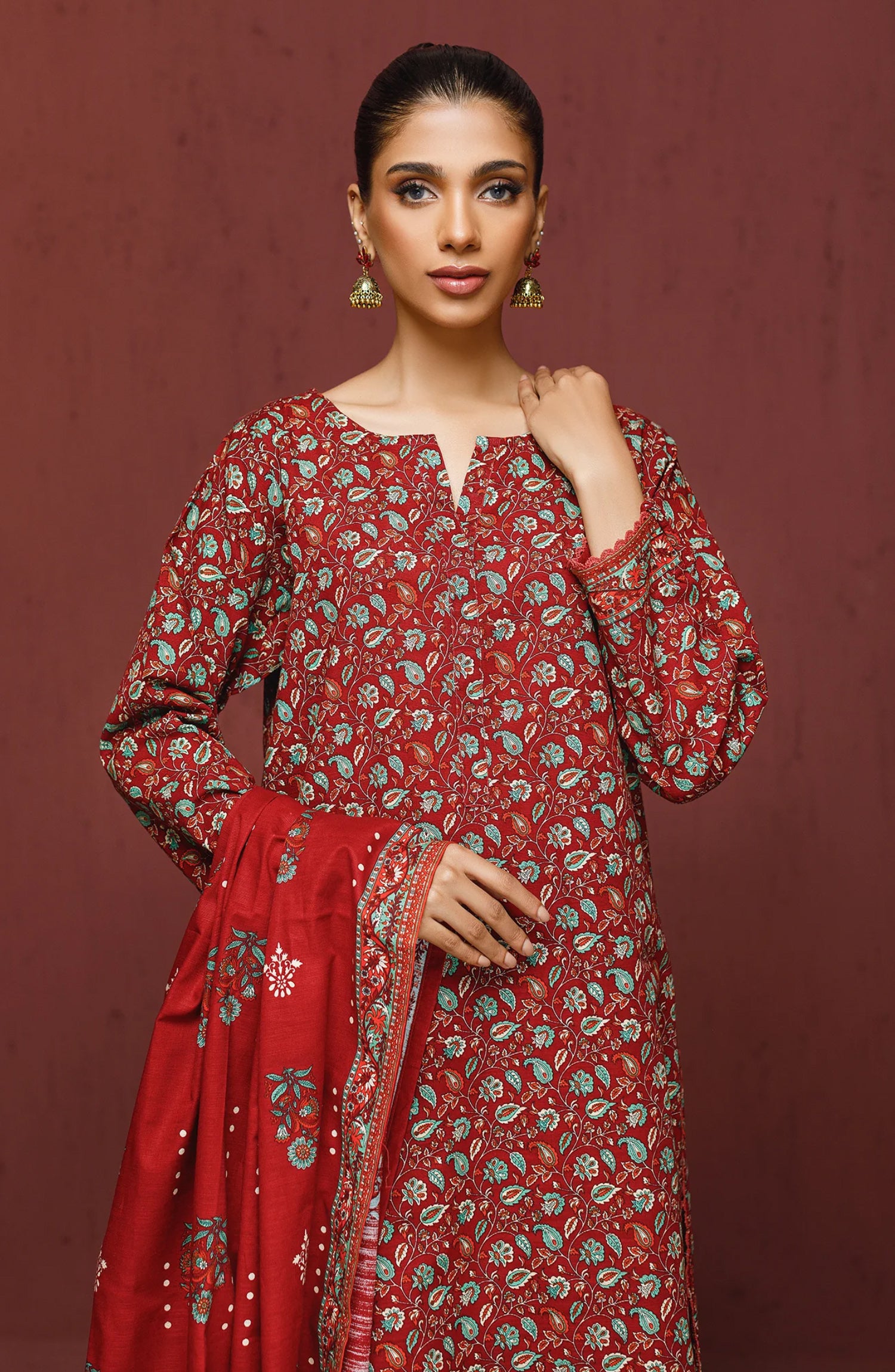 OTL-23-194/S MAROON KHADDAR Women READY TO WEAR SHIRT DUPATTA PANTS