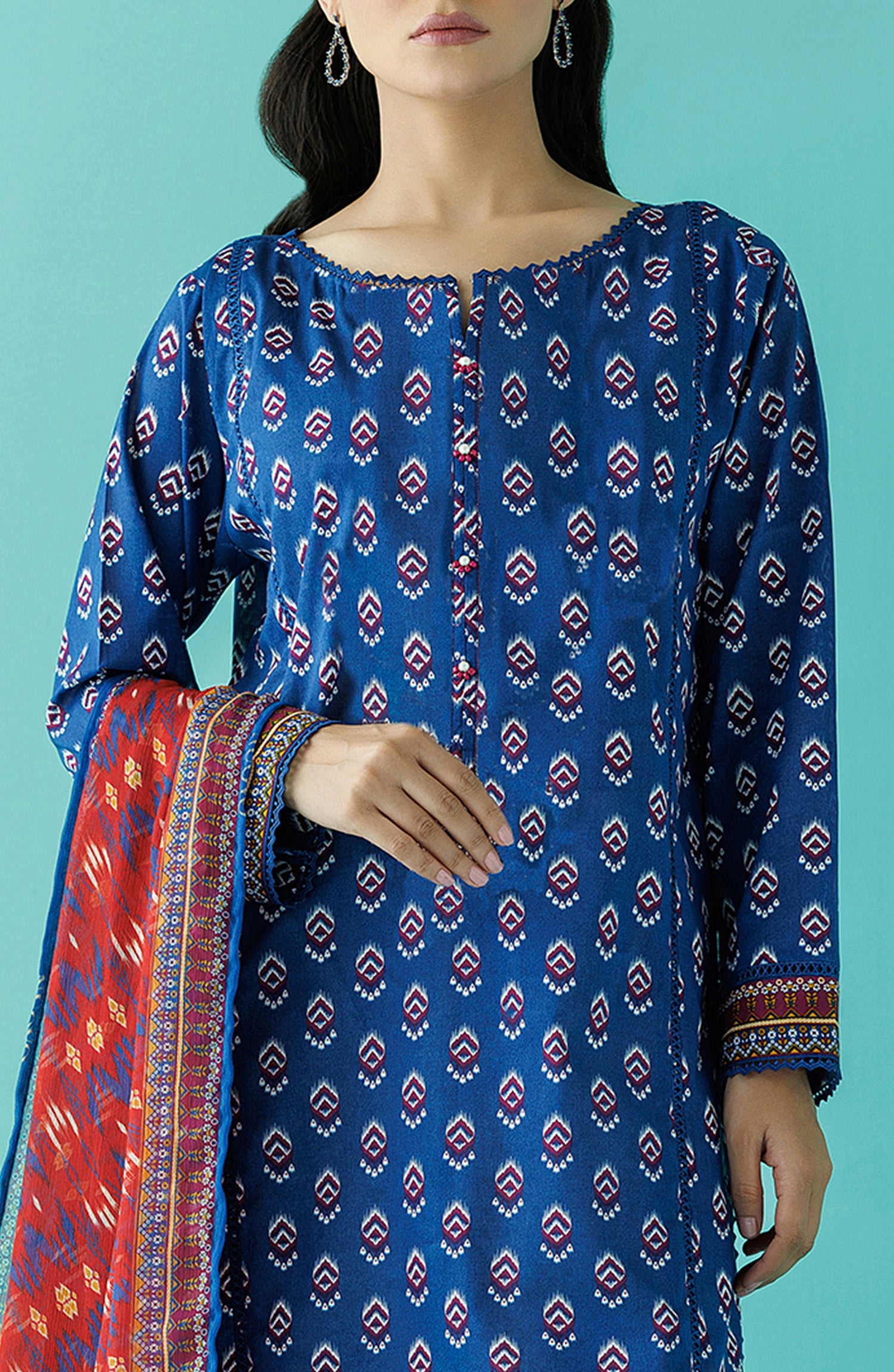 NRDS-24-017/U BLUE LAWN  UNSTITCHED SHIRT DUPATTA