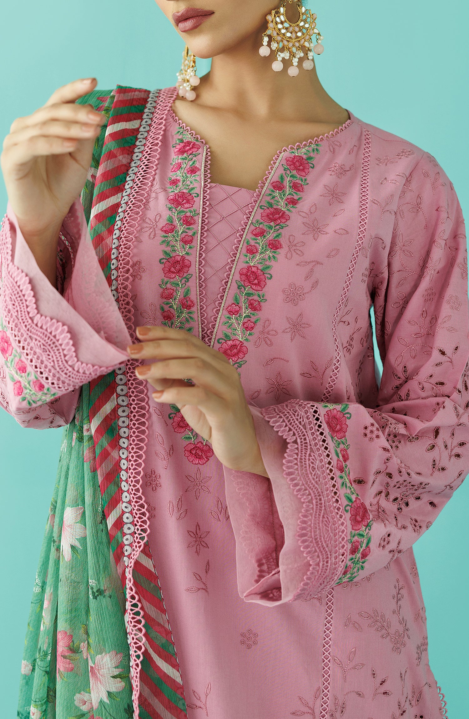 Unstitched 3 Piece Embroidered Lawn Shirt , Cambric Pant and Chiffon Dupatta (OTL-24-031/U PINK)