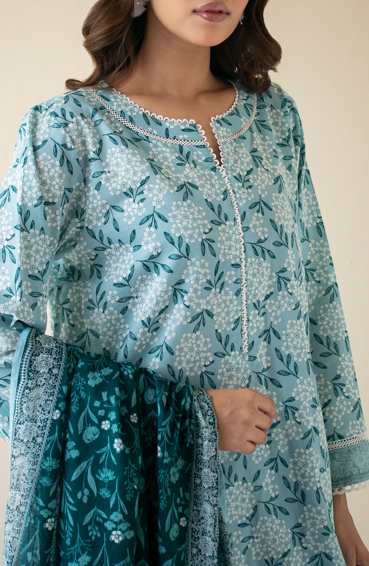 Unstitched 3 Piece Printed Cambric Shirt , Cambric Pant and Cambric Dupatta (OTL-24-122/U SKY BLUE)